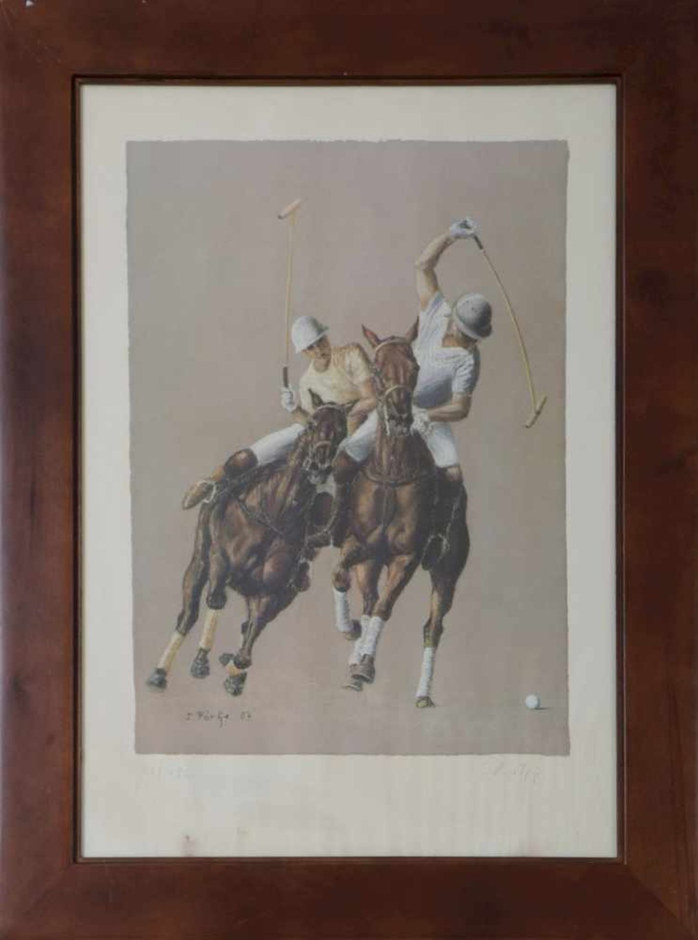 SUSANNA PÖRTJE (Künstlerin des 20. Jahrhunderts) Paar Farboffsets, ¨Polospieler¨, in der Platte - Bild 2 aus 3