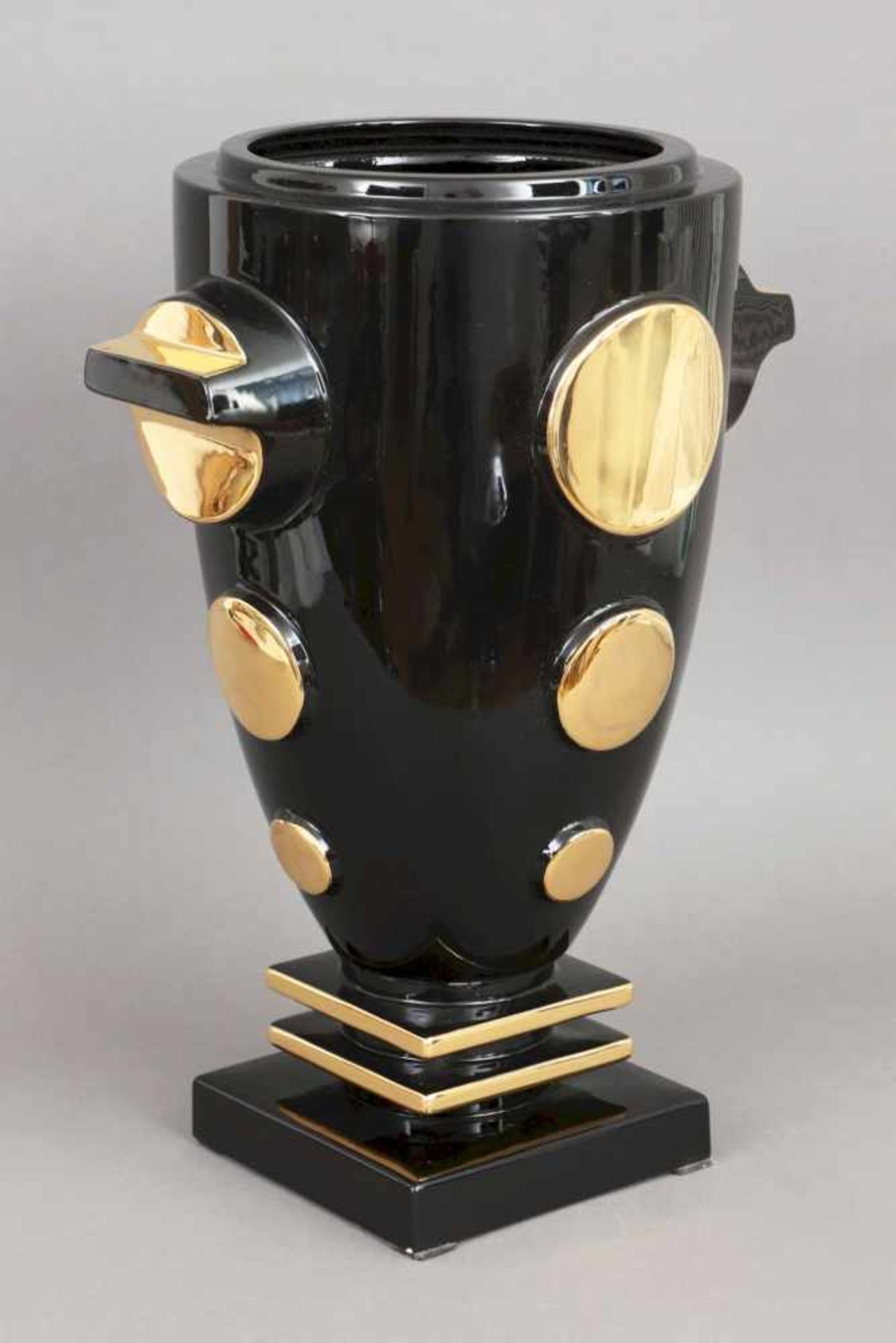 FAIENCERIES DE LONGWY Art Deco Keramik Vasengefäß zapfenförmiger Korpus mit geometrischem Kreis- - Image 2 of 5