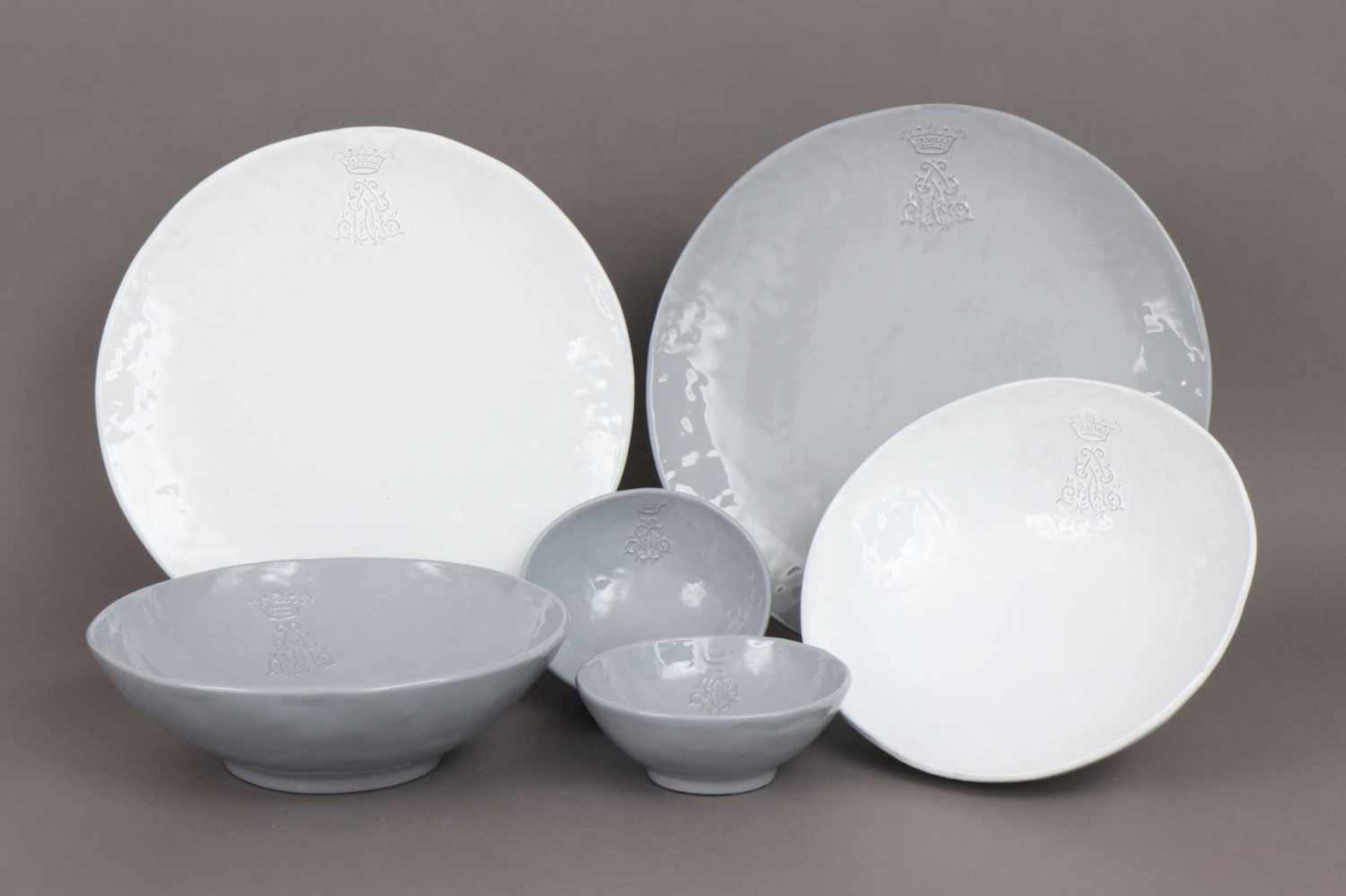6 CASAGENT Keramikschalen und Teller runde, gemuldete Schalen, 2x groß (D 29cm), 2x klein (D 17cm),