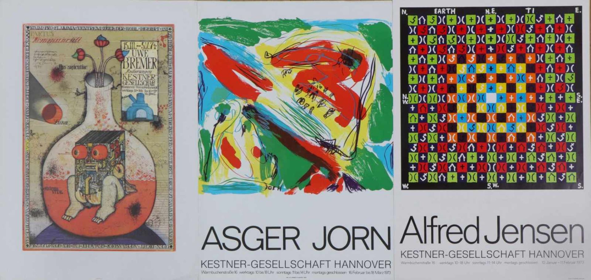 3 Ausstellungsplakate der Kestner-Gesellschaft (Hannover) Farbserigrafien, 1x ¨UWE BREMER¨ (1974),