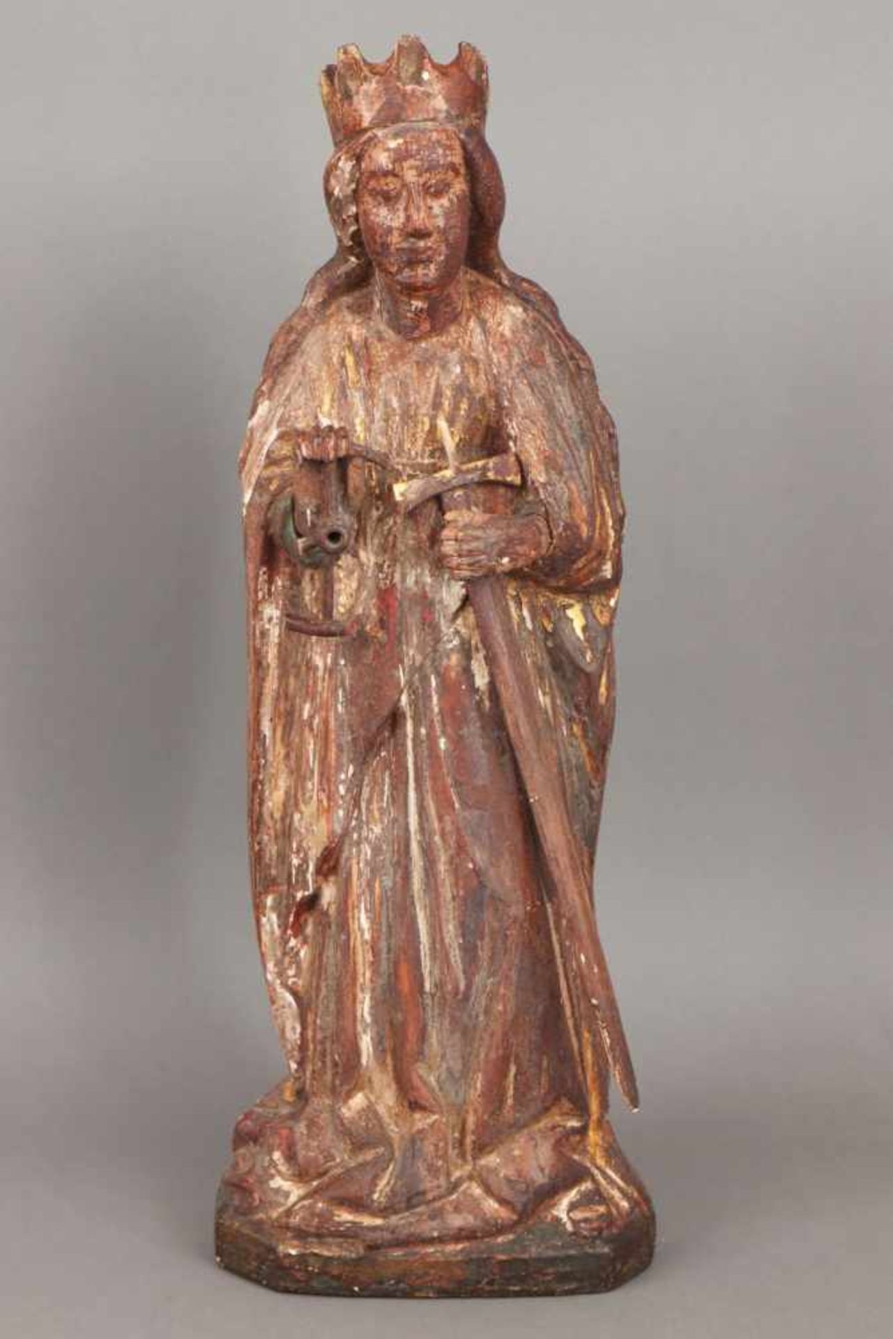 wohl gotische Holzschnitzfigur ¨Katharina von Alexandrien¨ vermutlich Polen, 16./17. Jahrhundert, - Bild 2 aus 5