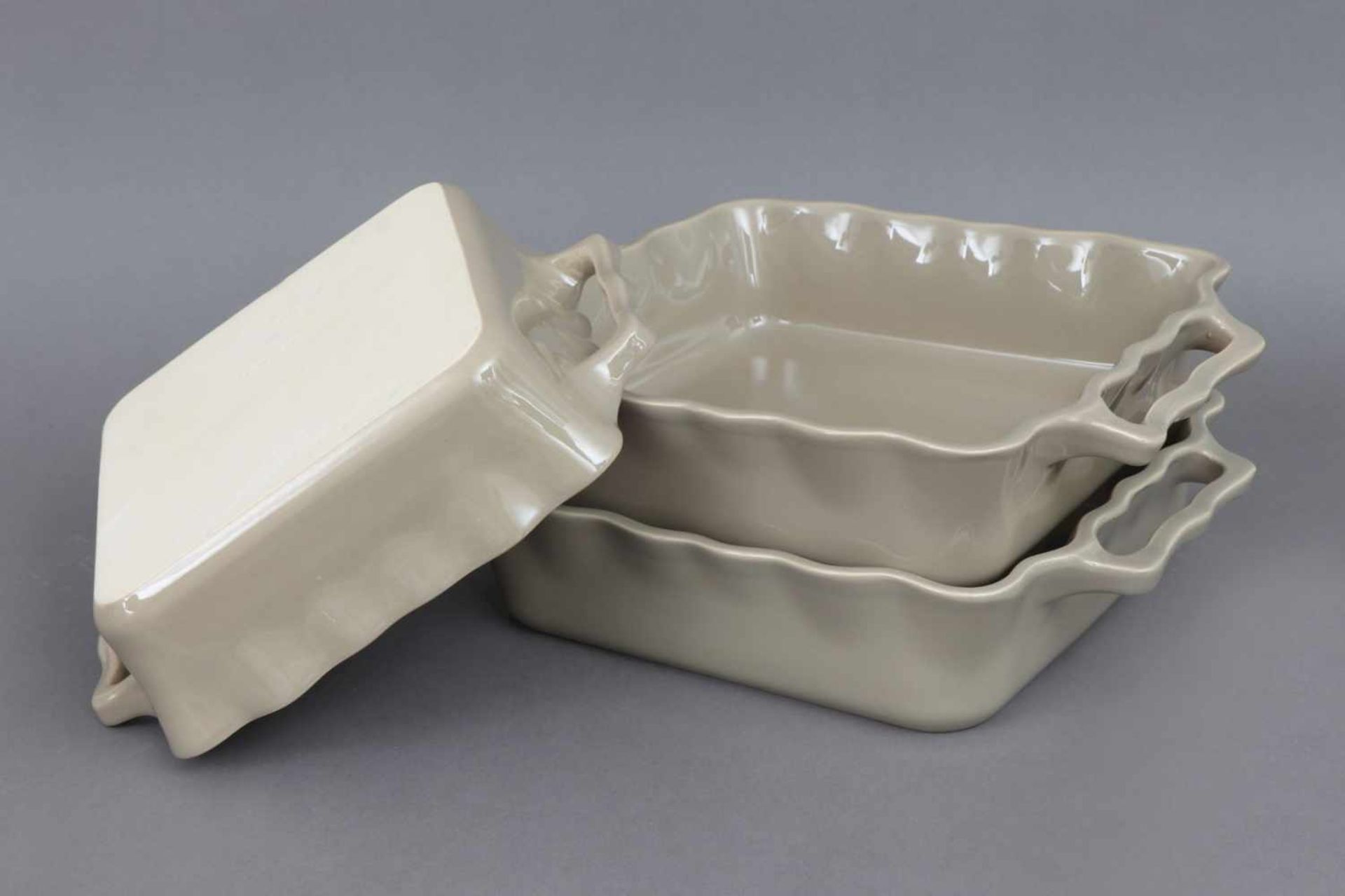 3 APPOLIA Keramik Ofenformen greige glasierte, eckige Schalen mit leicht welligem Rand und - Image 2 of 3