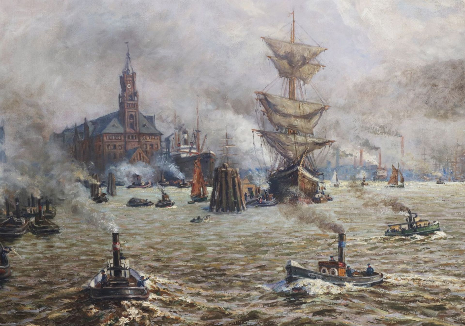 MAX GEHLSEN (1881 Büttel an der Elbe - 1930 Altona)Öl auf Leinwand, ¨Hamburger Hafen mit Da< - Image 3 of 5