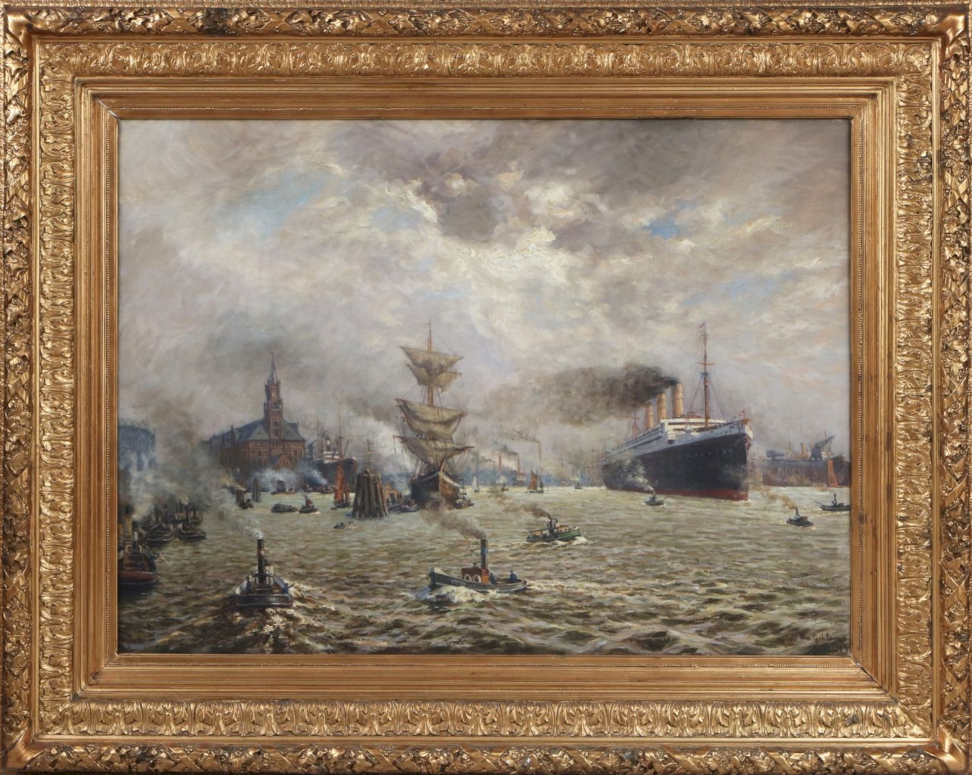 MAX GEHLSEN (1881 Büttel an der Elbe - 1930 Altona)Öl auf Leinwand, ¨Hamburger Hafen mit Da<