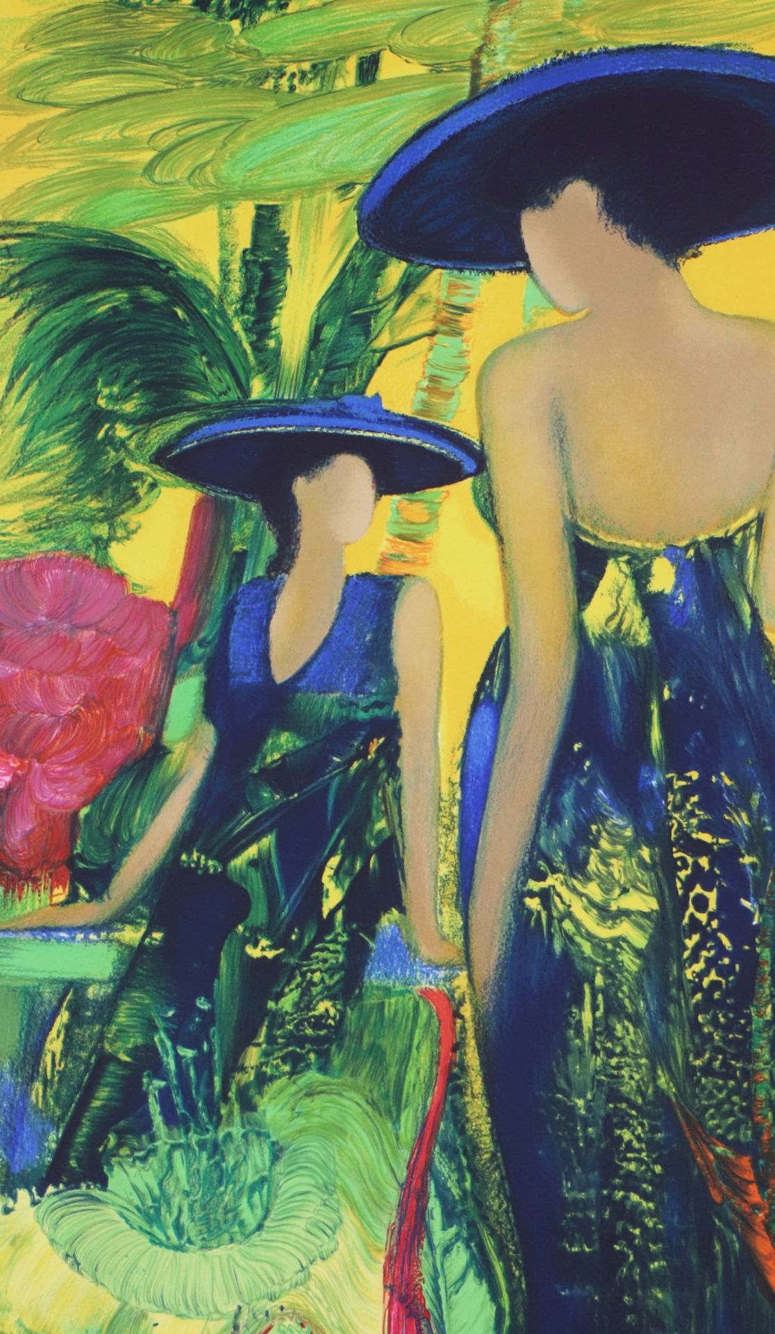 GERARD LE NALBAUT (1946 Lorient)Farblithografie, ¨Zwei Damen mit großen Hüten in exotischer< - Bild 2 aus 3