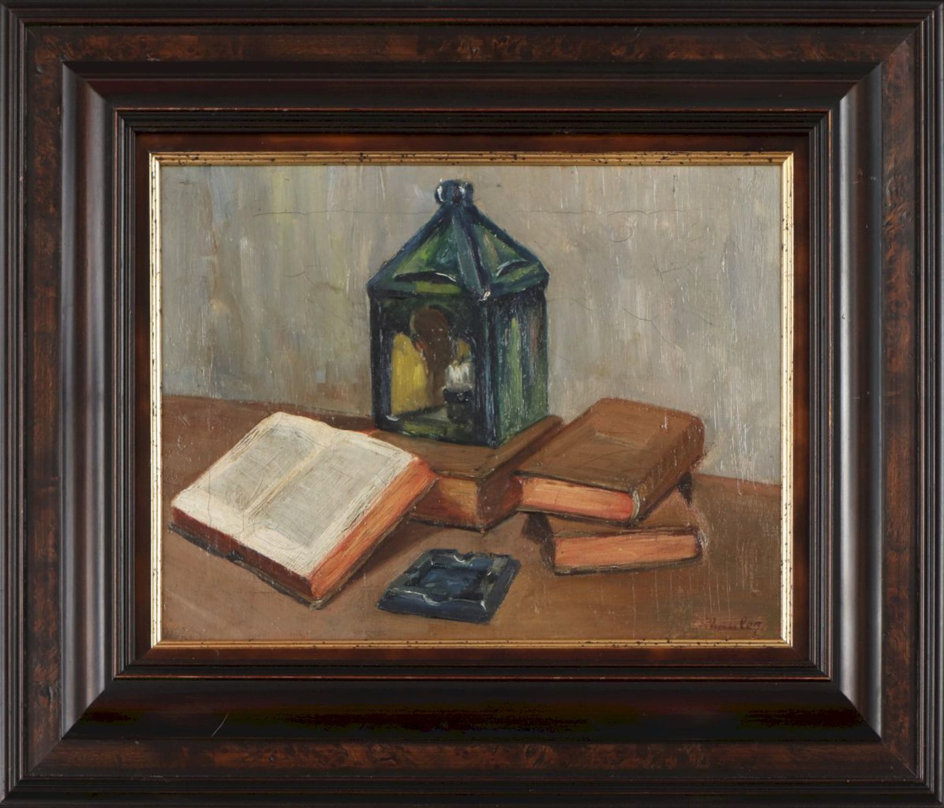 OTTO KAULE (1870 Thiendorf - 1948 Bardowiek)Öl auf Leinwand, ¨Stillleben mit Büchern, Latern