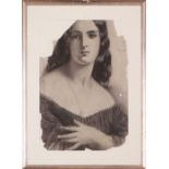 ANONYMER KÜNSTLER des 19. Jahrhunderts Kohlezeichnung, ¨Andächtige Dame mit Kreuz-Anhänger<