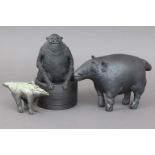 3 BRIGITTE MORCK Keramikfiguren¨Raku-Tiere¨ (diverse Phantasiewesen, 2x mattschwarz patiniert