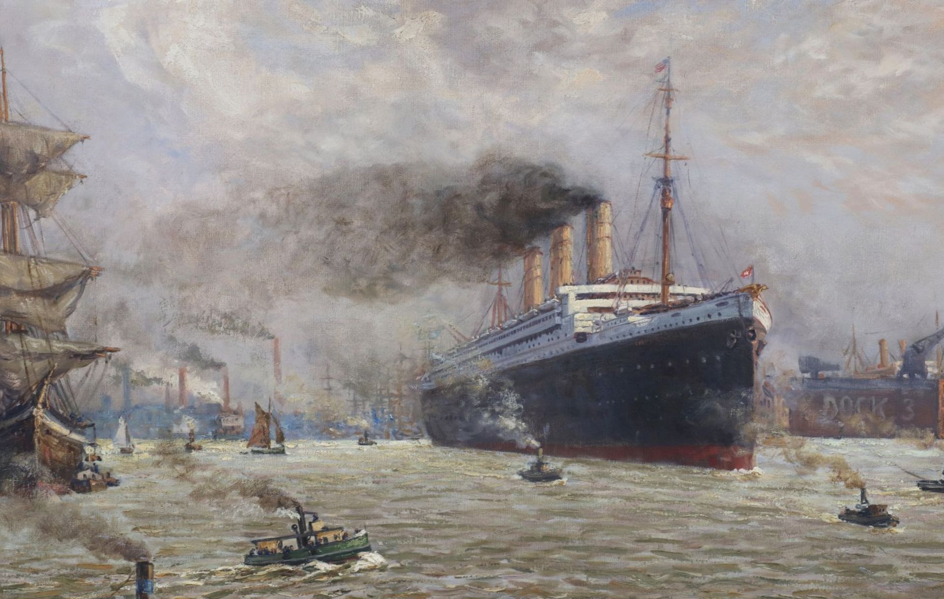 MAX GEHLSEN (1881 Büttel an der Elbe - 1930 Altona)Öl auf Leinwand, ¨Hamburger Hafen mit Da< - Image 4 of 5