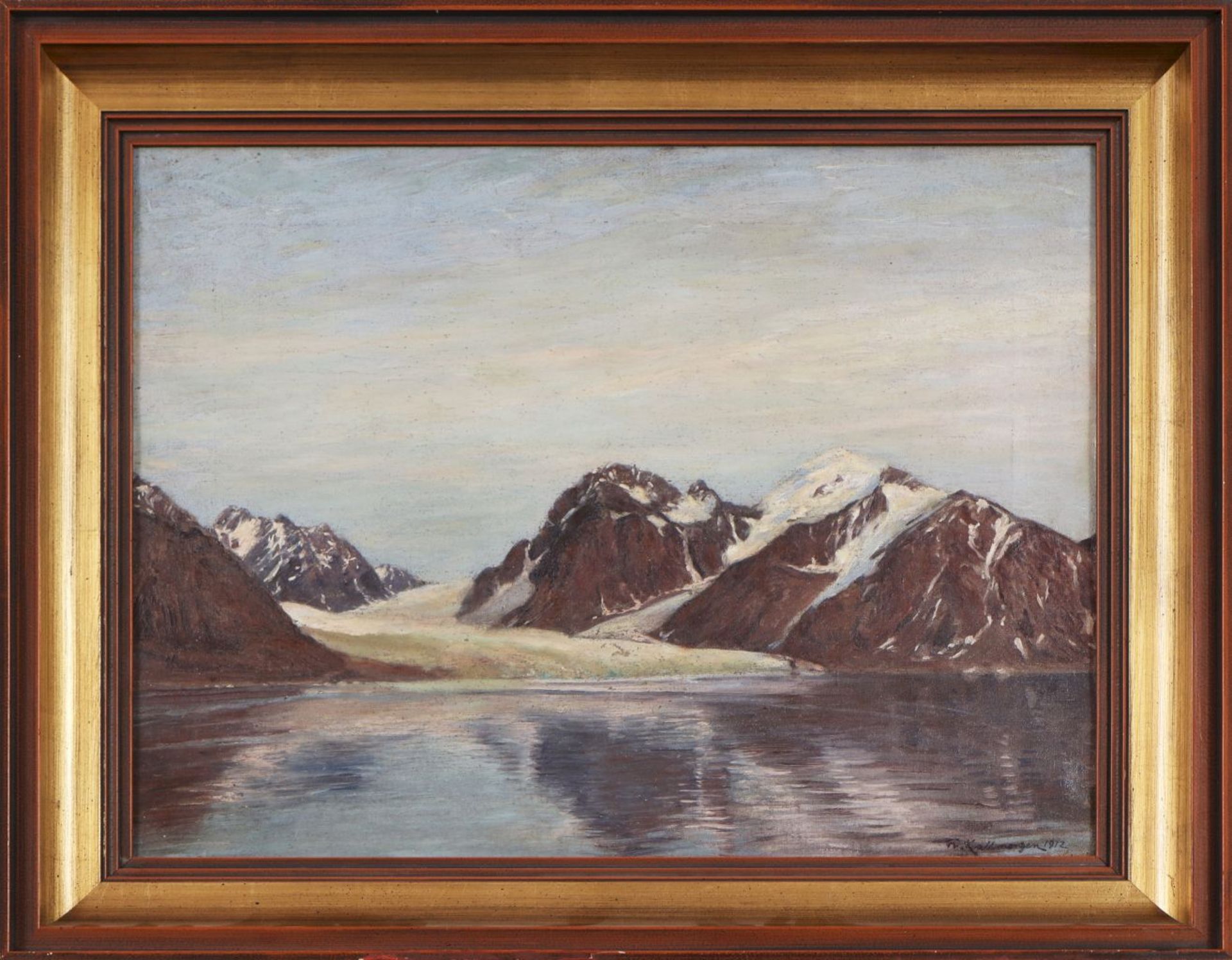 FRIEDRICH KALLMORGEN (1856 Altona - 1924 Grötzingen) Öl auf Leinwand, ¨Gletschersee auf Spit
