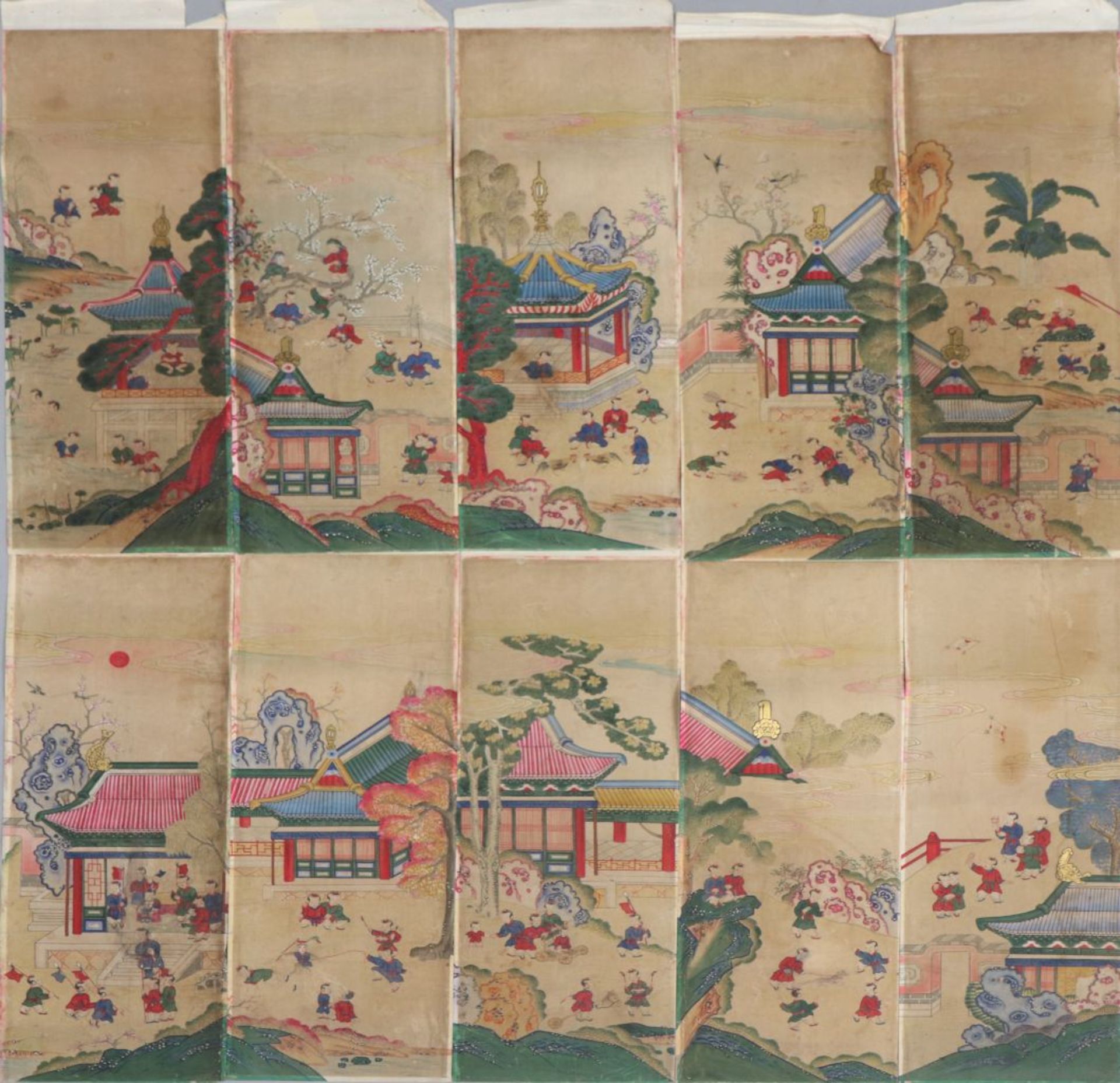 10 chinesische Tuschezeichnungen auf Seide Qing Dynastie (1644-1912, hier 19. Jahrhundert), ¨<