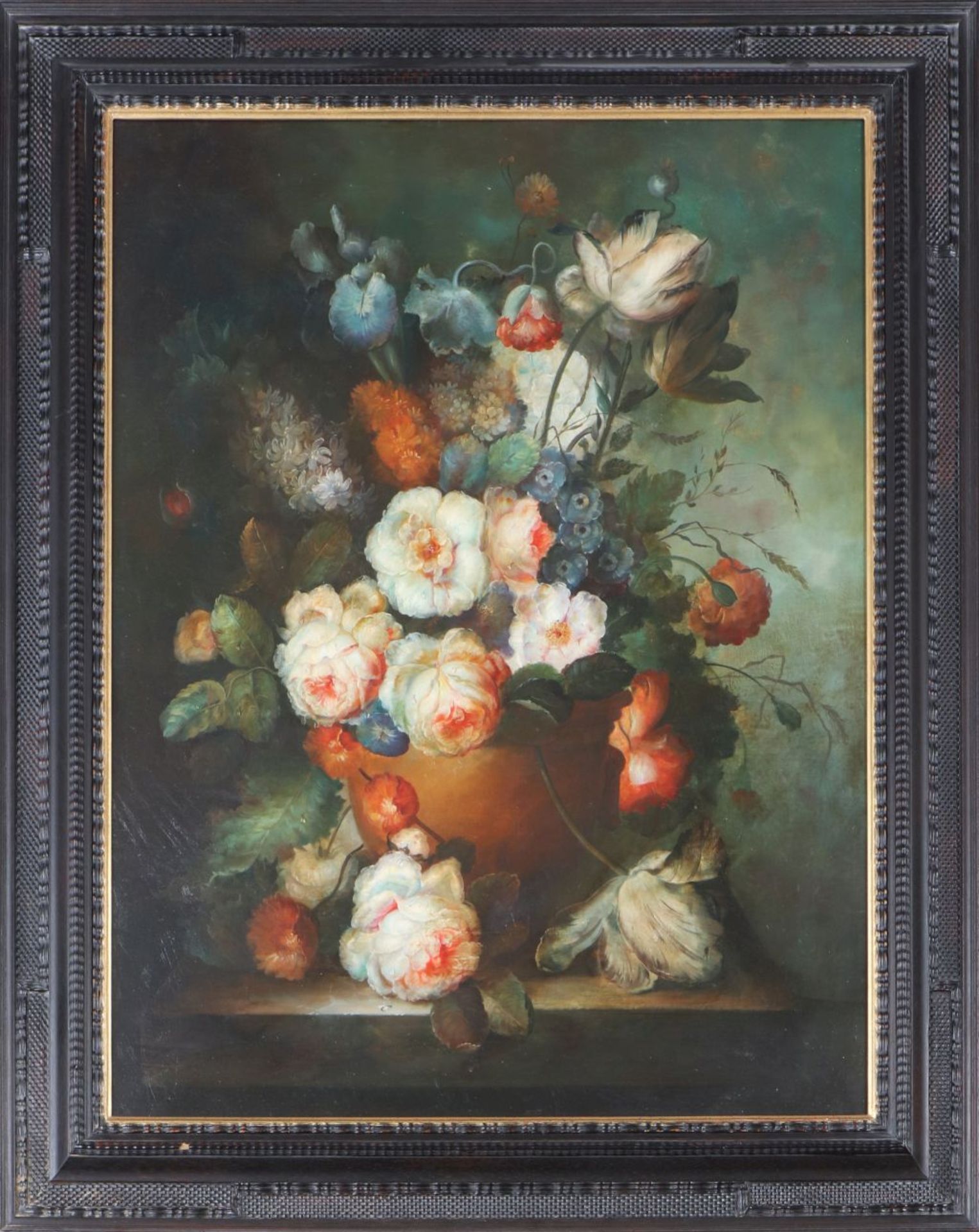 ANONYMER KÜNSTLER im Stile des 18. JahrhundertsÖl auf Leinwand, ¨Üppiges Blumenstillleben m