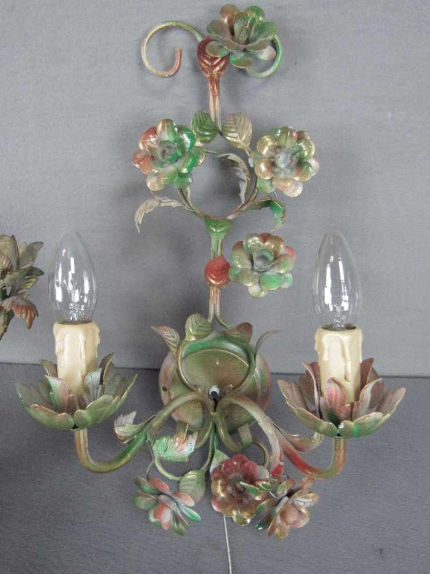 Deckenleuchter Metall floral gehalten 3-flammig Durchmesser ca 46 cm + Wandlampe 2-flammig - Bild 3 aus 3