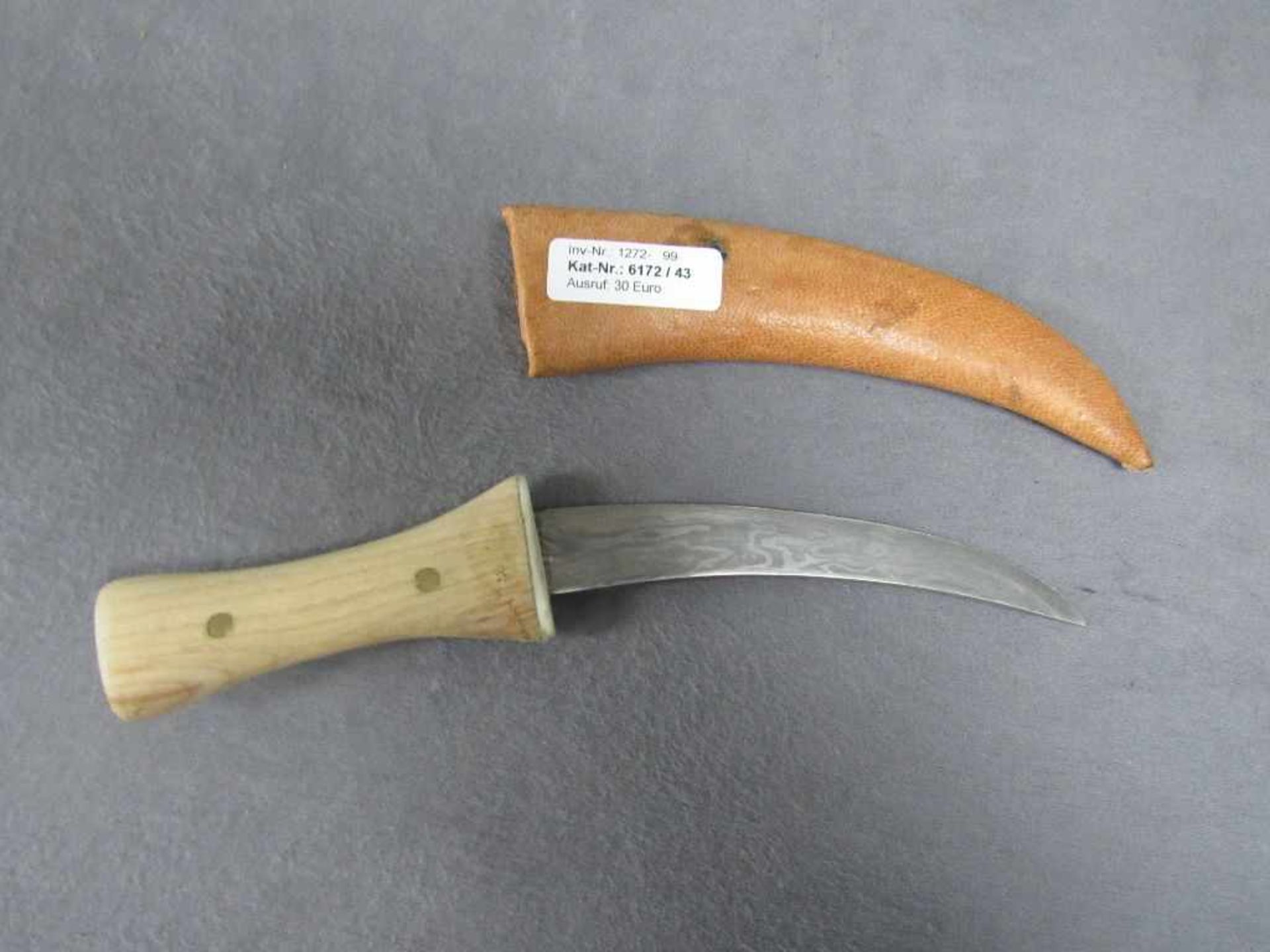 Messer Dolch Häutemesser Damastklinge sowie Bein und holz 31cm lang< - Bild 2 aus 2