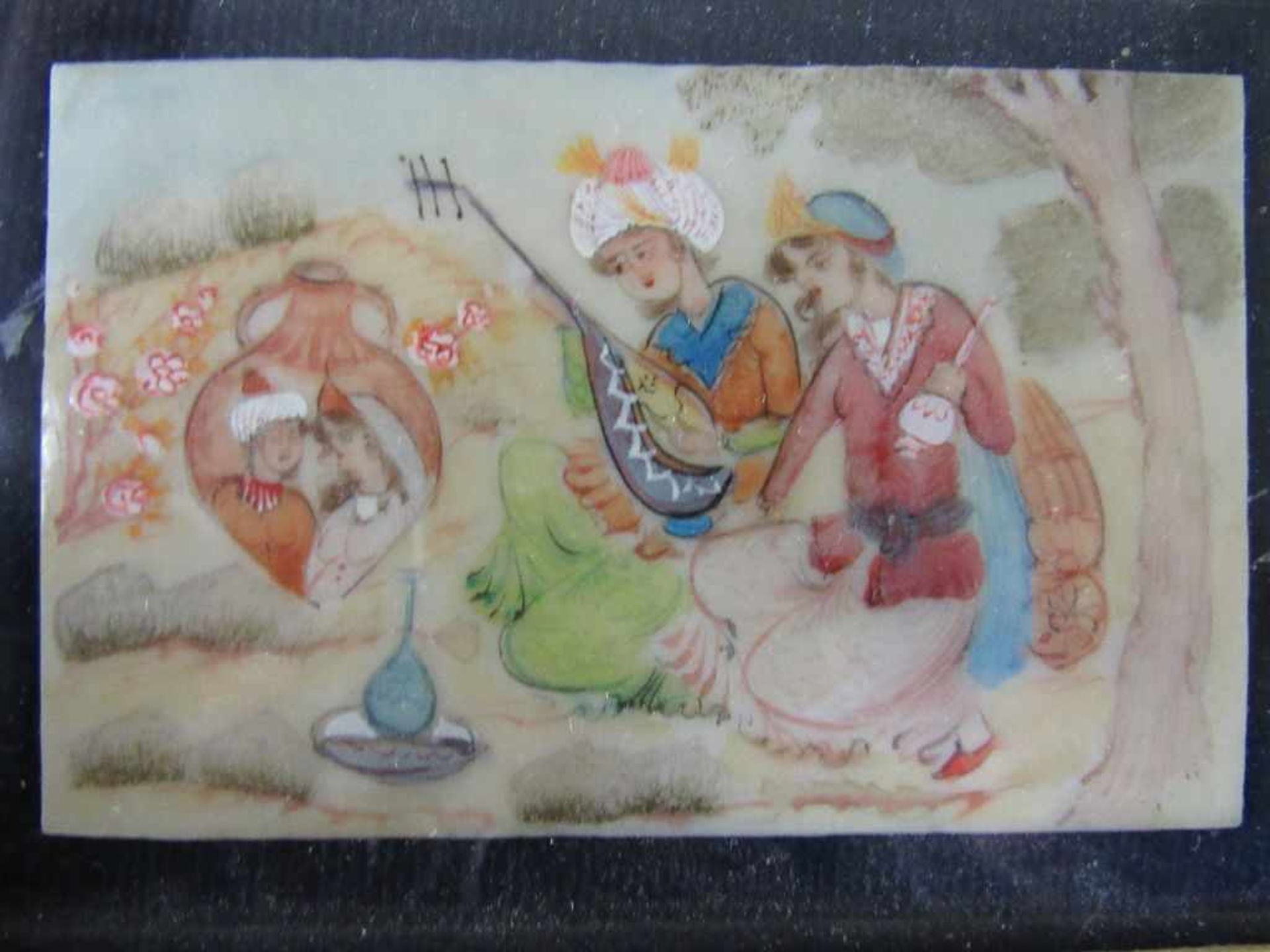Orientalische Handmalerei in schönem Rahmen 17,5x13,5cm intarsienarbeit< - Bild 3 aus 3