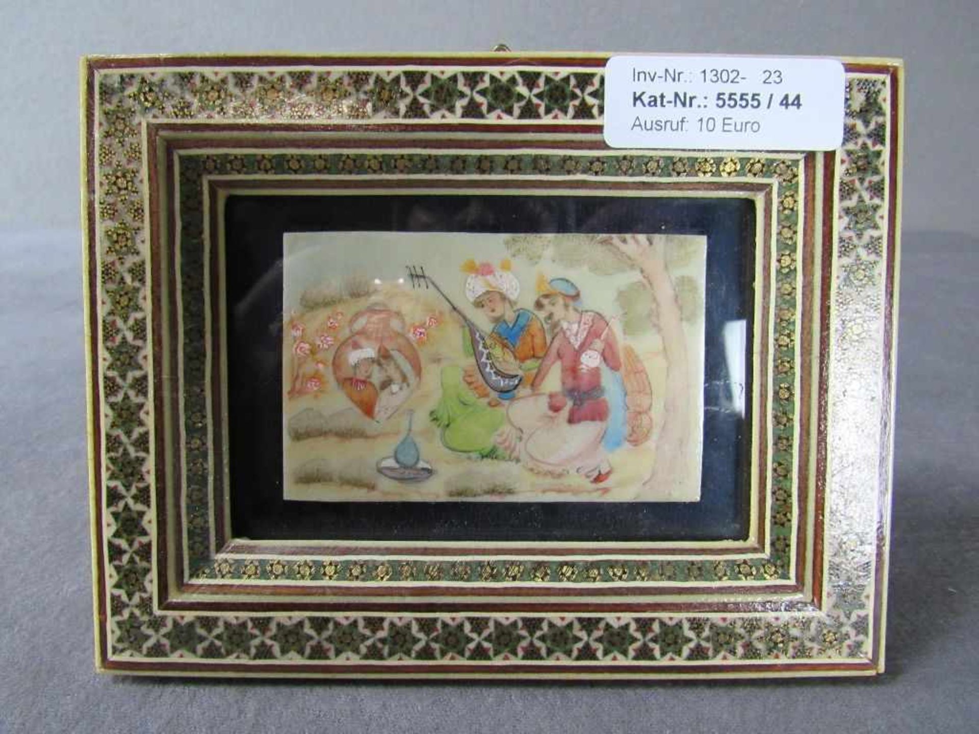 Orientalische Handmalerei in schönem Rahmen 17,5x13,5cm intarsienarbeit<