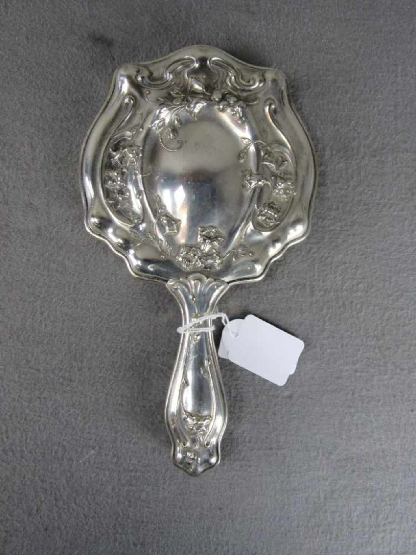 Handspiegel Jugendstil florale Ornamentik ungefüllt Silber zerlegbar 26x15cm< - Bild 2 aus 2