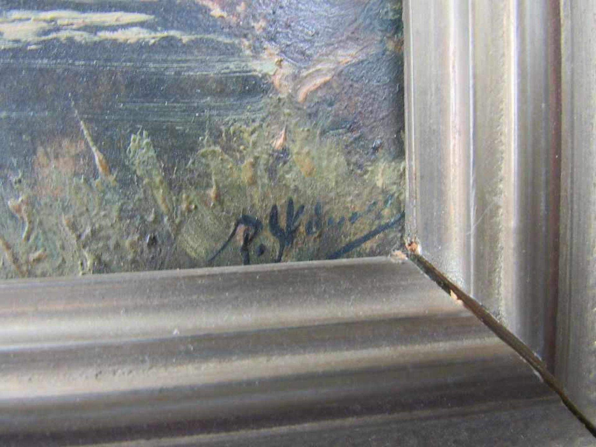 Kleines Gemälde Öl auf HF die Wümme bei Worpswede Paul Stöver 35x30cm<br - Image 3 of 4