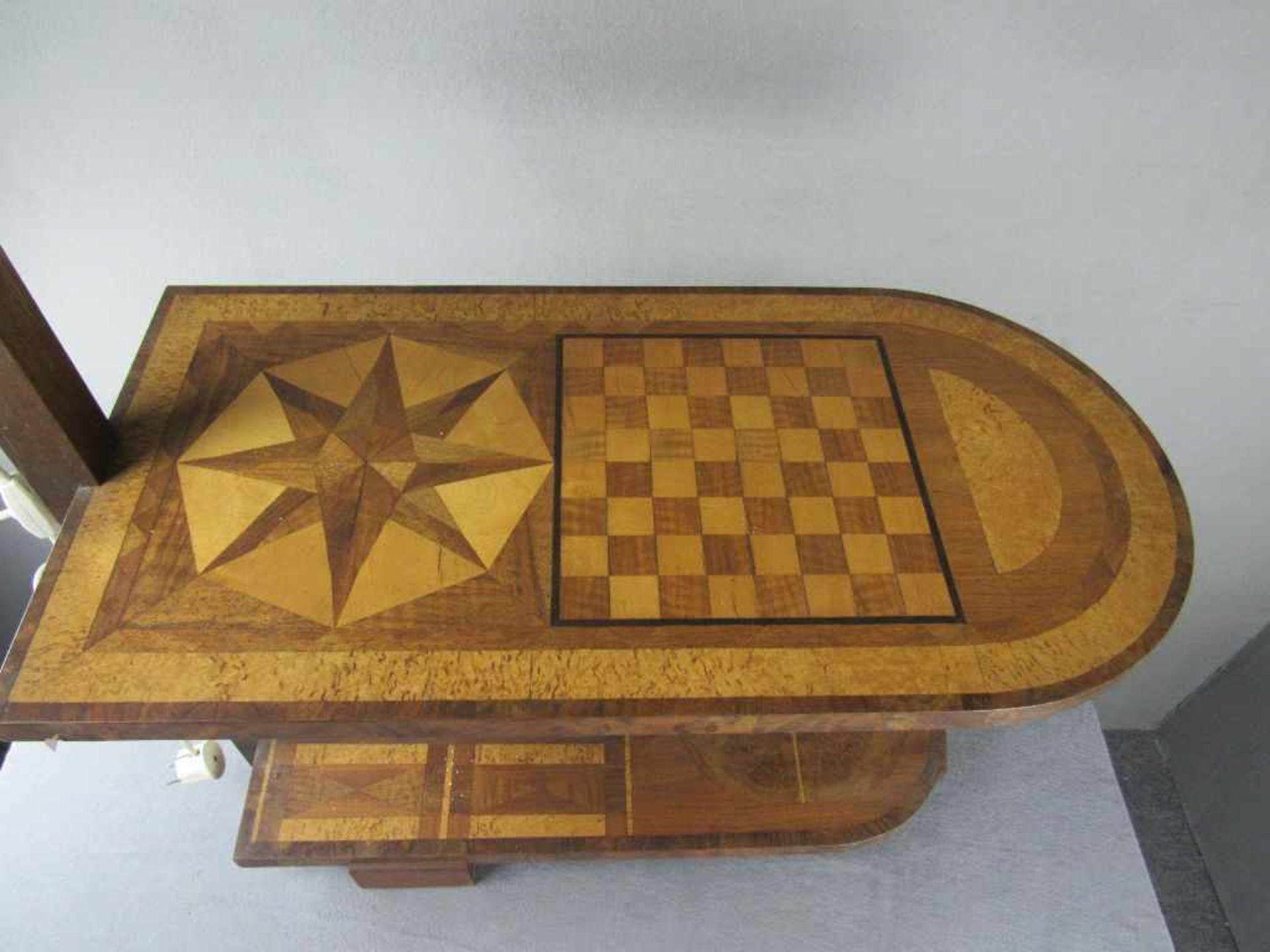 Spieltisch Art Deco intarsiert Schachfiguren in Schublade unterhalb der Platte 79x35x90cm - Bild 5 aus 5