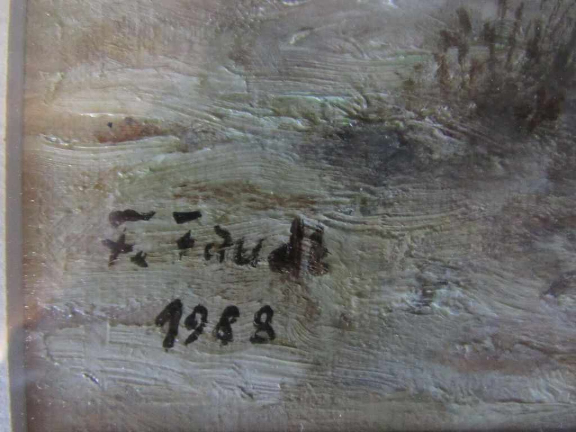 Ölgemälde Öl auf Leinwand oder Pappe Kopie signiert Faudt 89 Familie beim Eisangeln 55x65cm<br - Bild 3 aus 6
