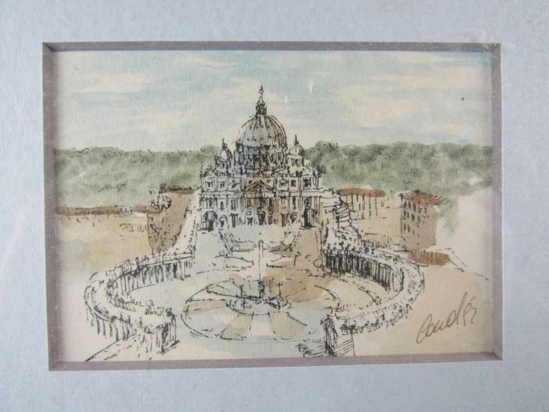 Drei Miniatur Aquarelle in einem Rahmen gefaßt signiert ca.46x17cm< - Bild 3 aus 5