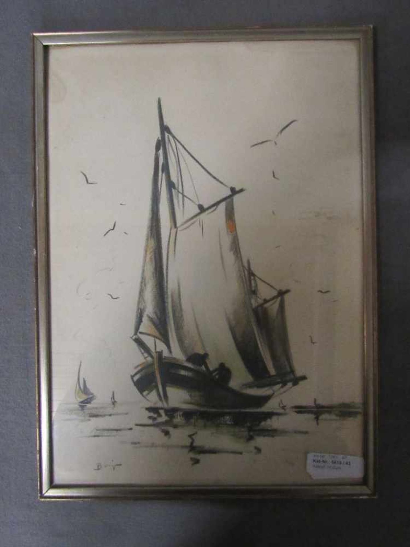 Zeichnung Fischerboot ca.45x33cm unleserlich signiert - Bild 2 aus 4