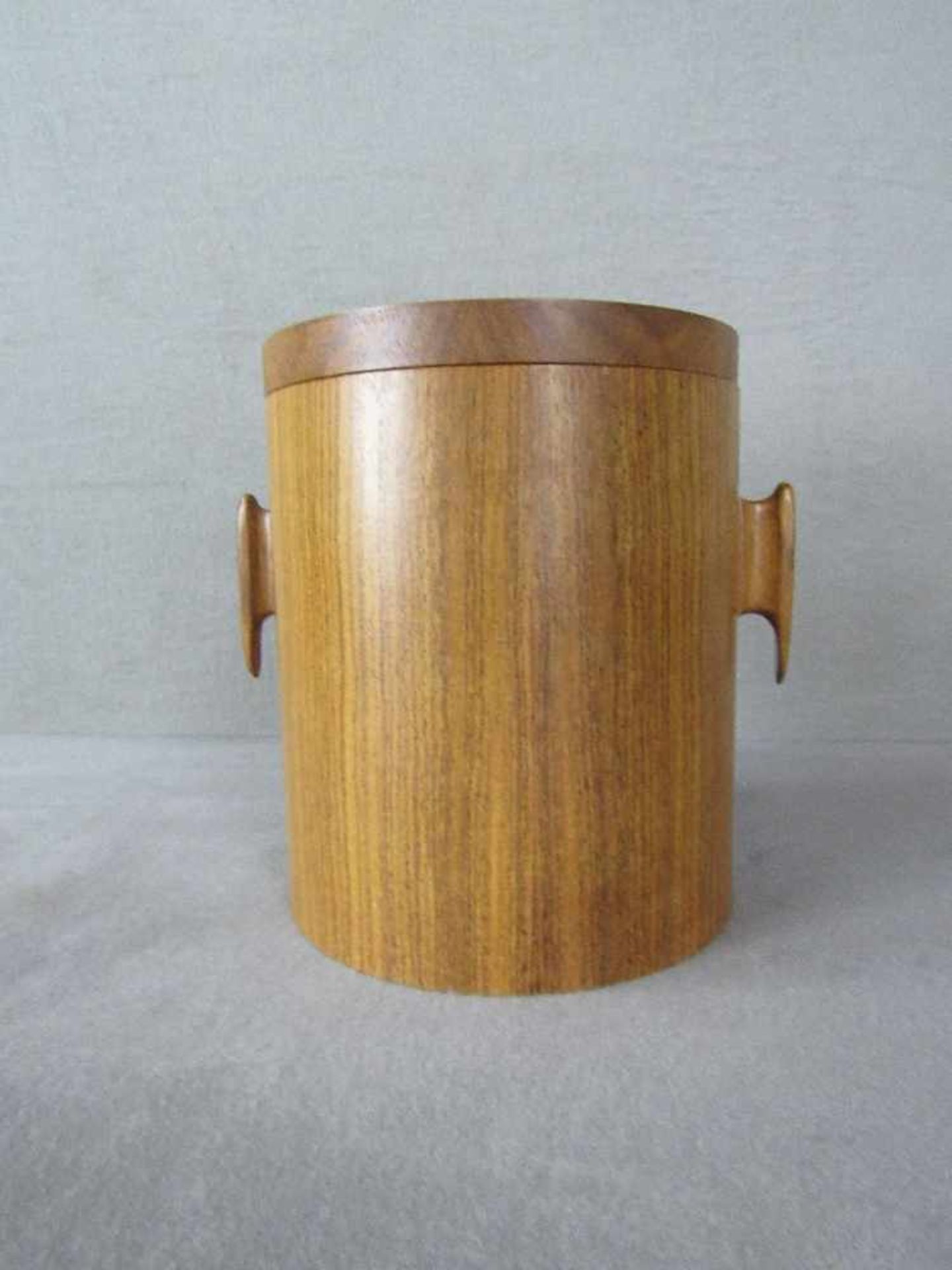 Space Age Dänish Design 60er Jahre Eiswürfelbehälter Teak innen Metall 22,5cm hoch