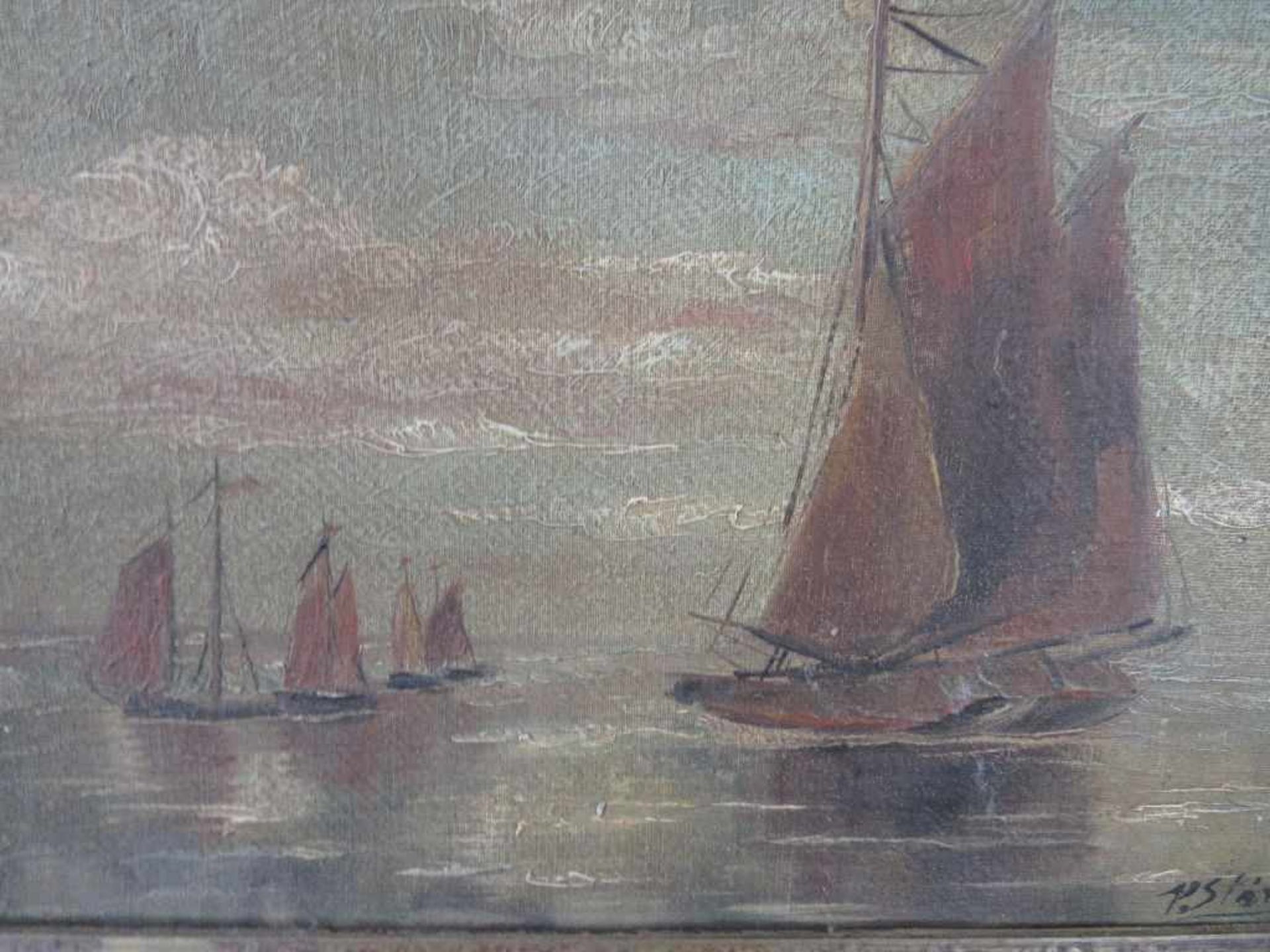 Kleines Ölgemälde Segelschiffe Paul Stöver Worpswede 46x37cm mit Rahmen - Image 2 of 4