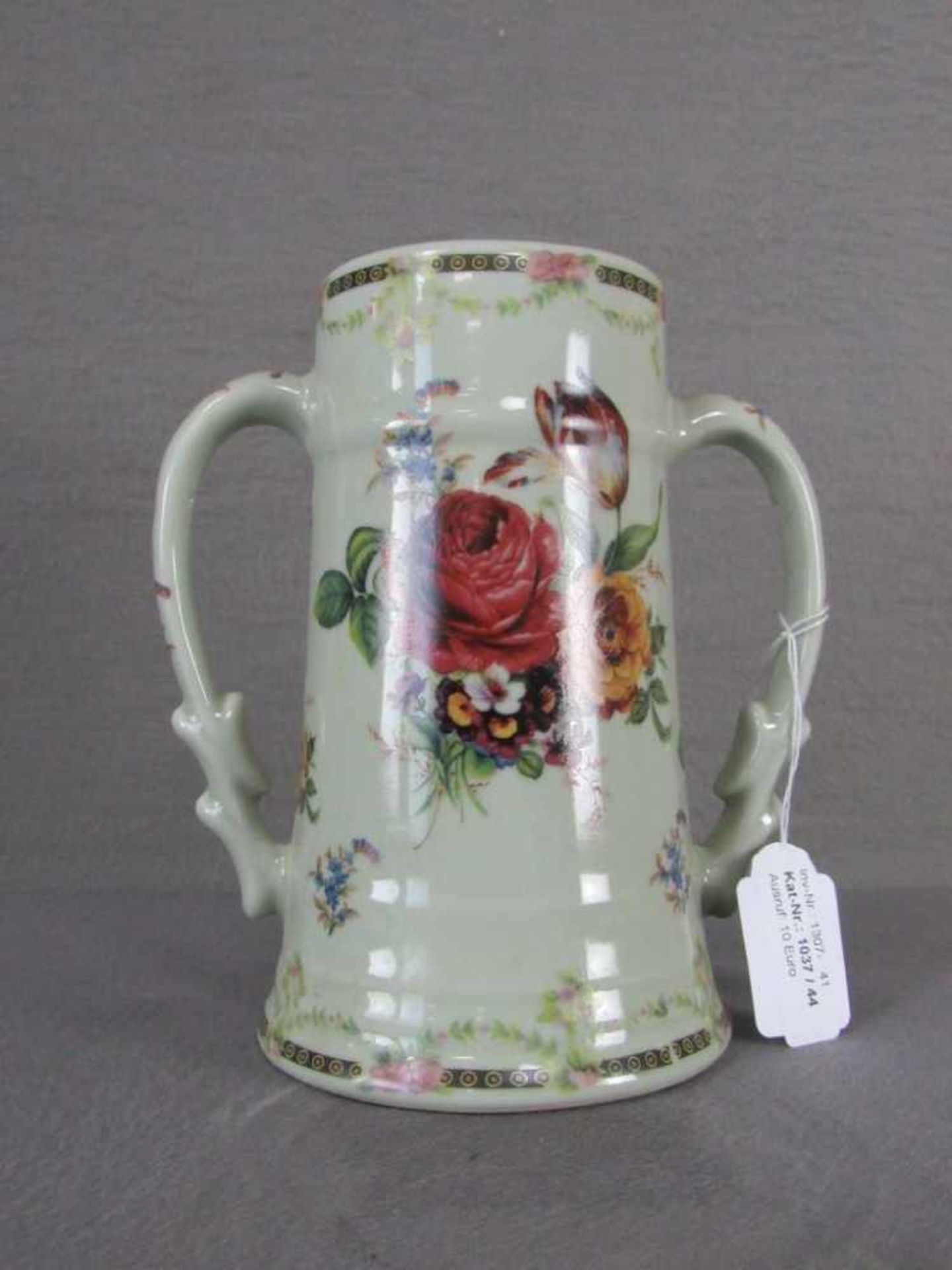 Henkelkrug floral 21cm hoch lasierte Keramik - Bild 2 aus 2
