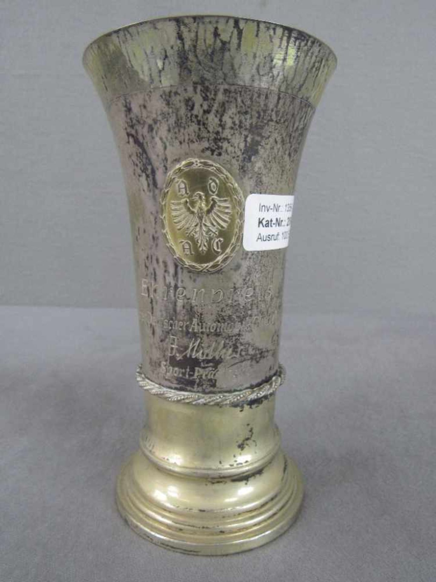 Pokal 835er Silber Hämmerle Deutsches ADAC Rennen Ehrenpokal Gewicht:252 Gramm 17,5cm hoch