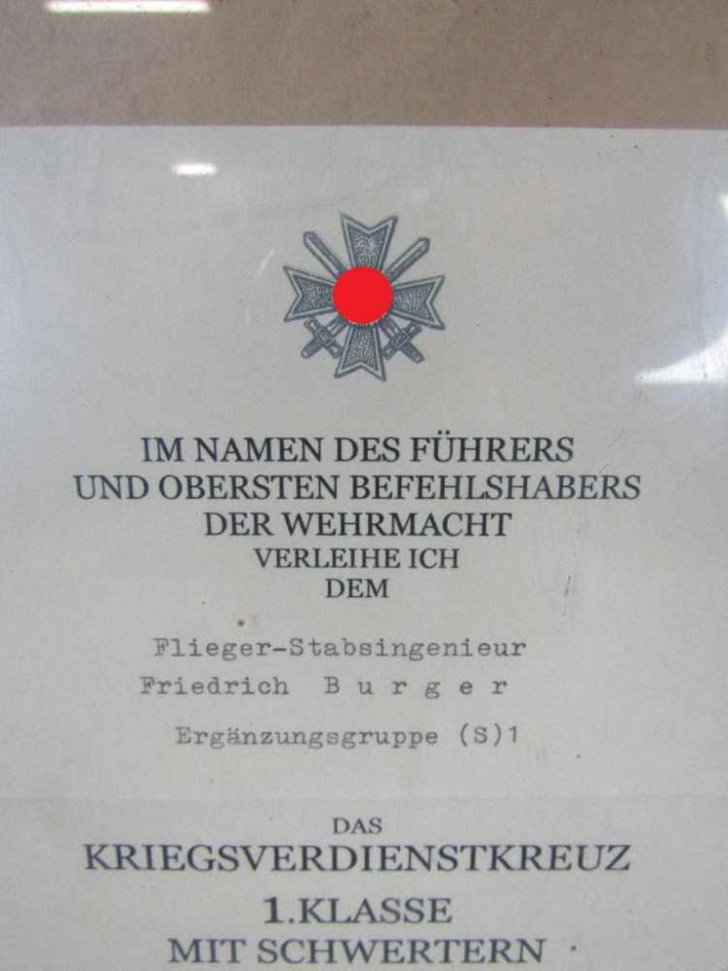 Drittes Reich Urkunde KVK erste Klasse mit Schwertern ungeprüft - Bild 4 aus 4