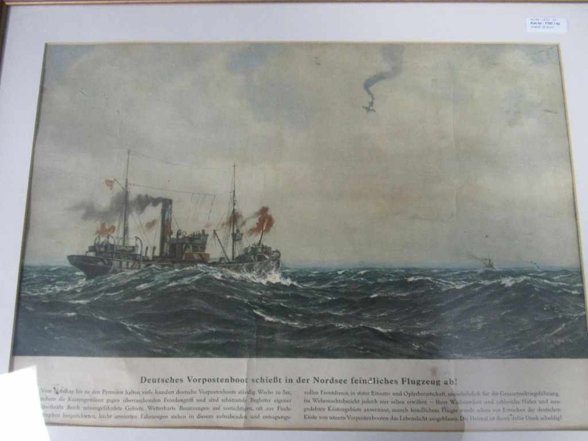 Colorierte Grafik deutsches Vorpostenboot 2.Wk Kriegsmarine unleserlich signiert Rahmen neueren - Image 2 of 3