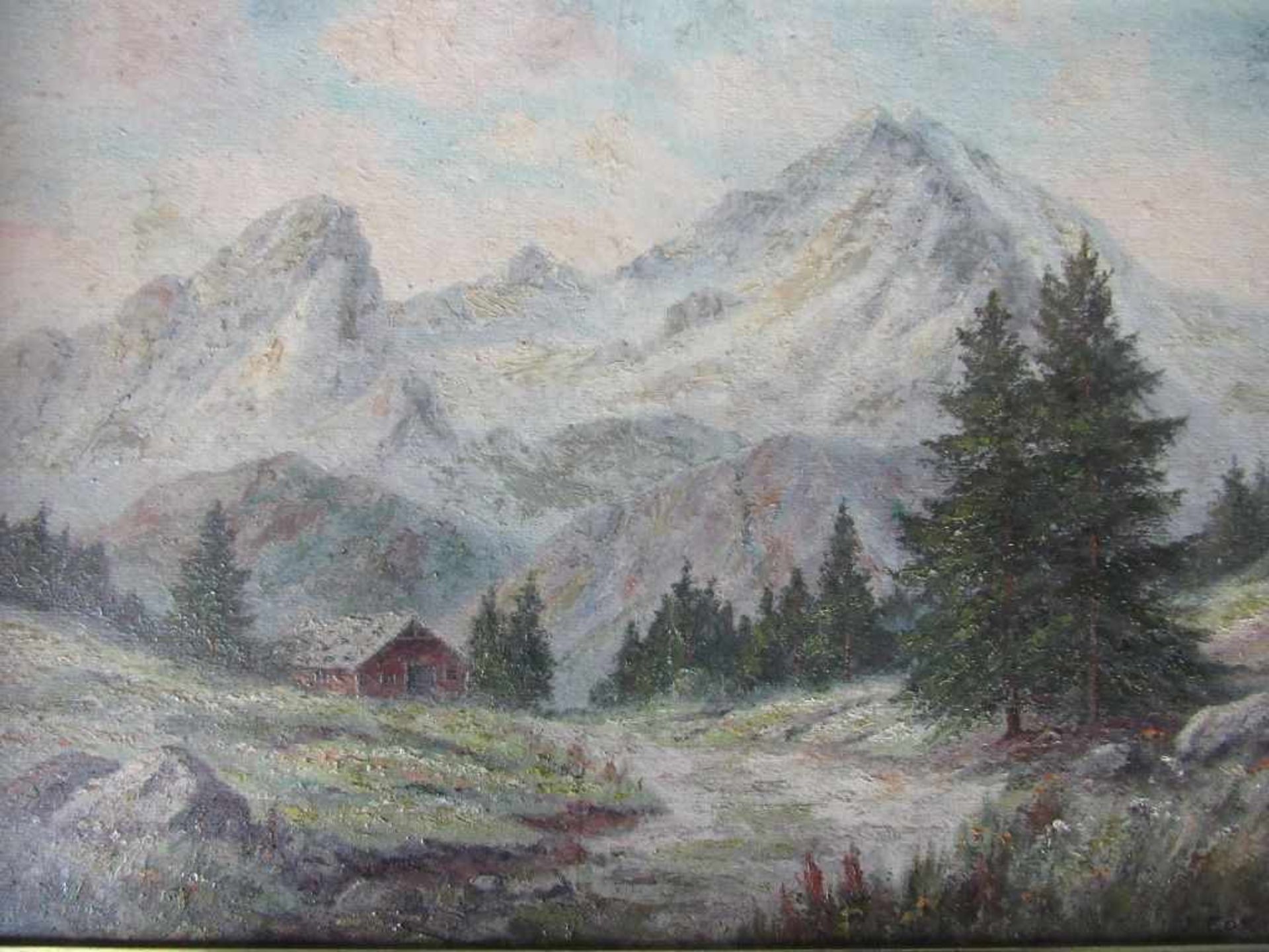 Ölgemälde Öl auf Leinwand Berglandschaft 56x41cm signiert J. Fokken