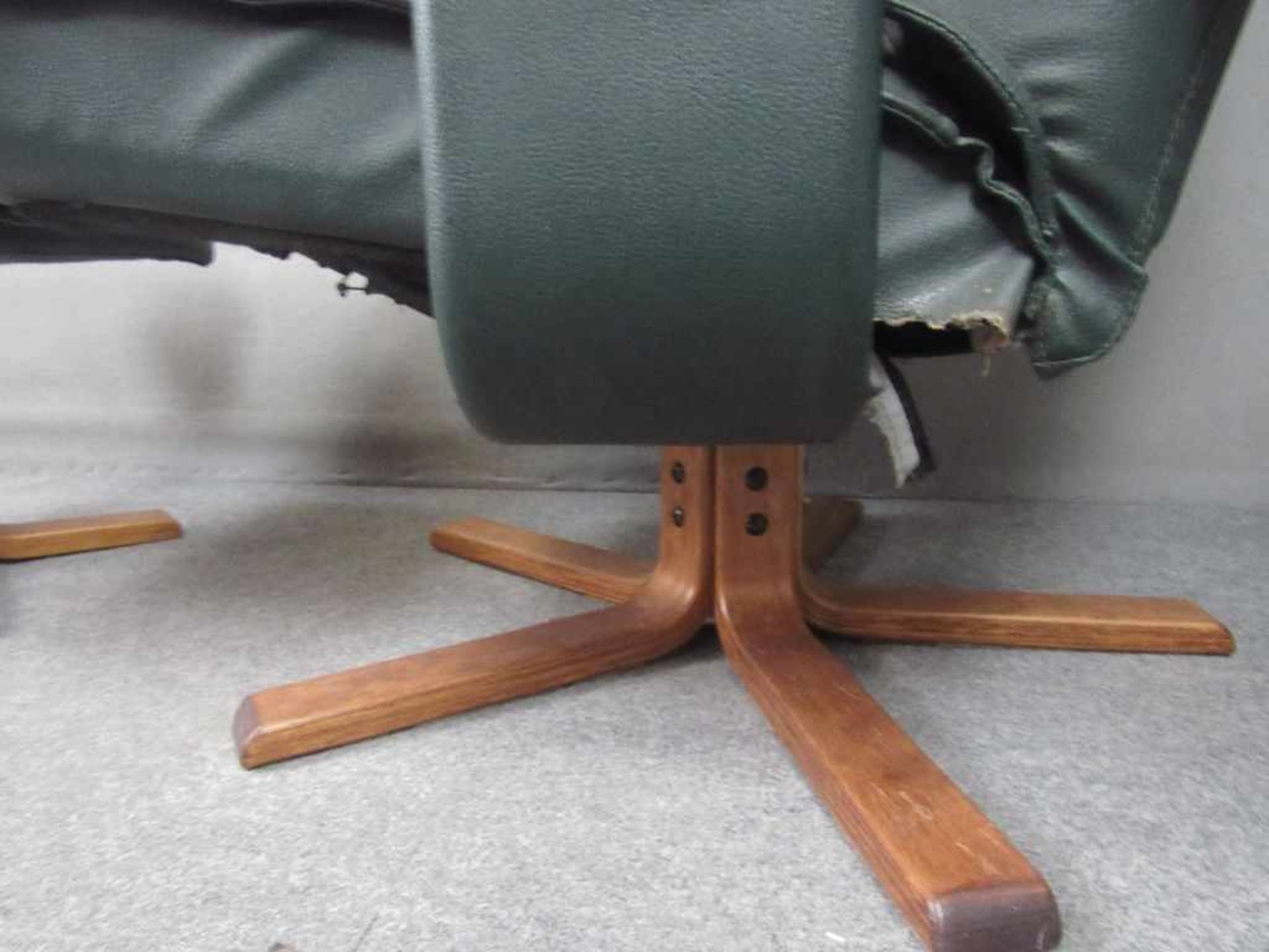 Vintage 70er Jahre Danish Design Lounge Sessel mit Ottomane gemarkt Unico dark green Leder - Image 2 of 5