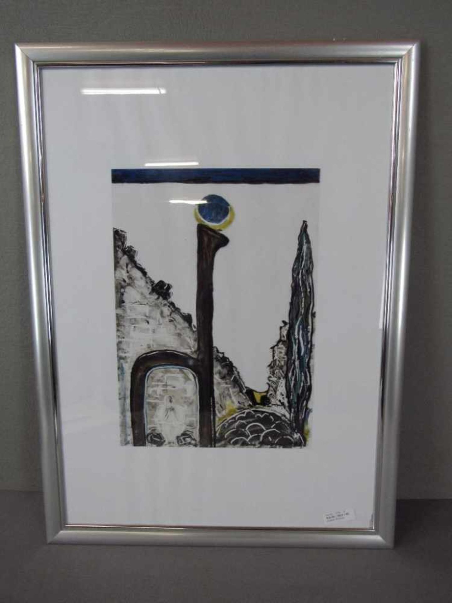 Surrealistische Zeichnung Hans Wagner Wiesbaden Rahmen 75x55cm