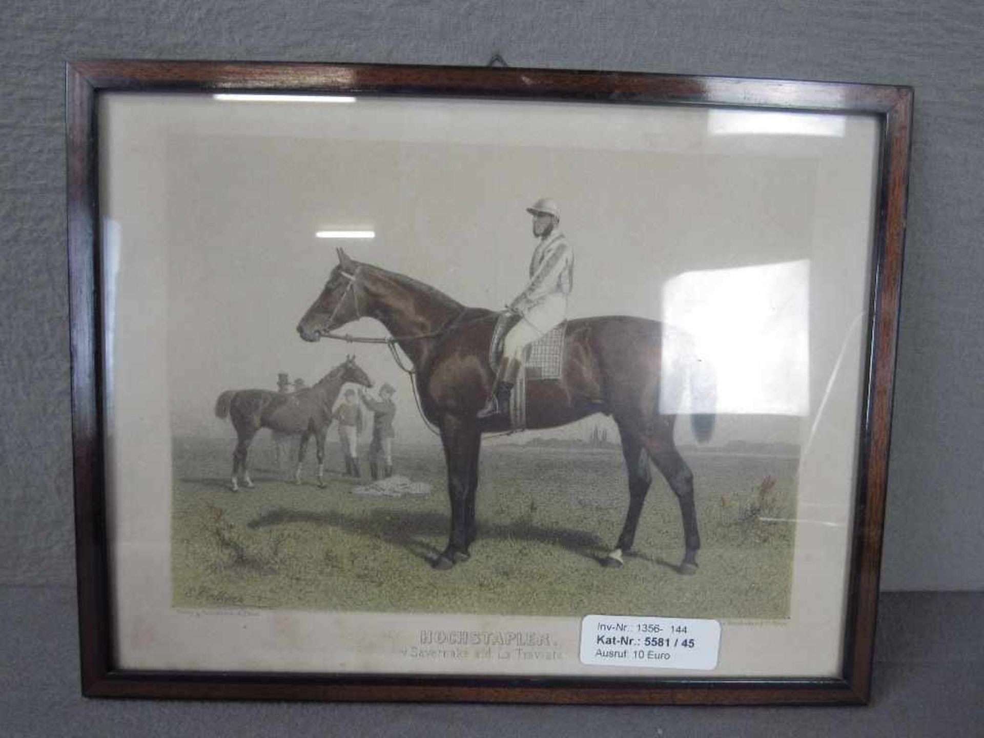 Antike Grafik Jockey auf Pferd 29x22cm