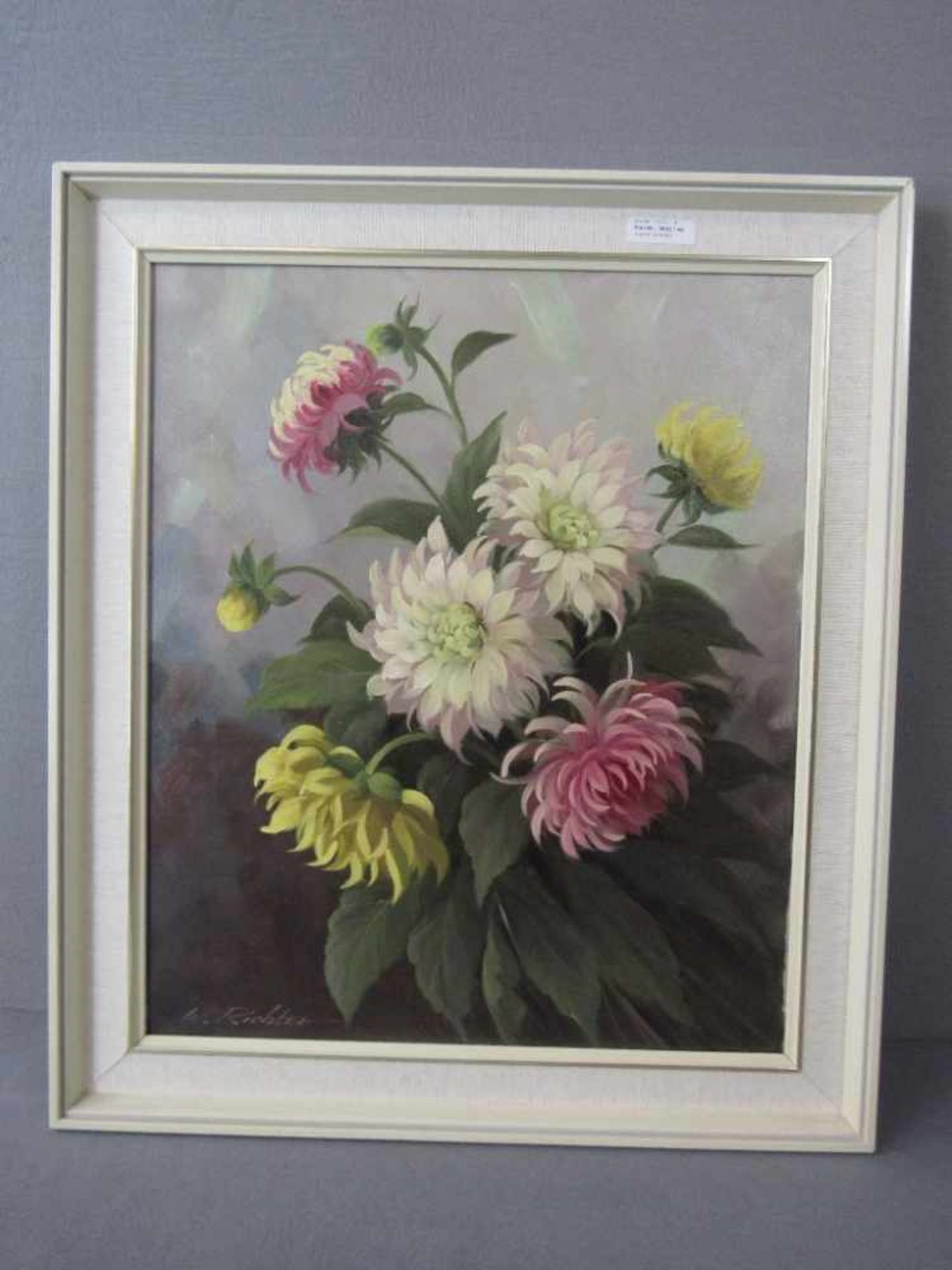 Ölgemälde Öl auf Leinwand Blumenstillleben signiert Richter 62x72cm