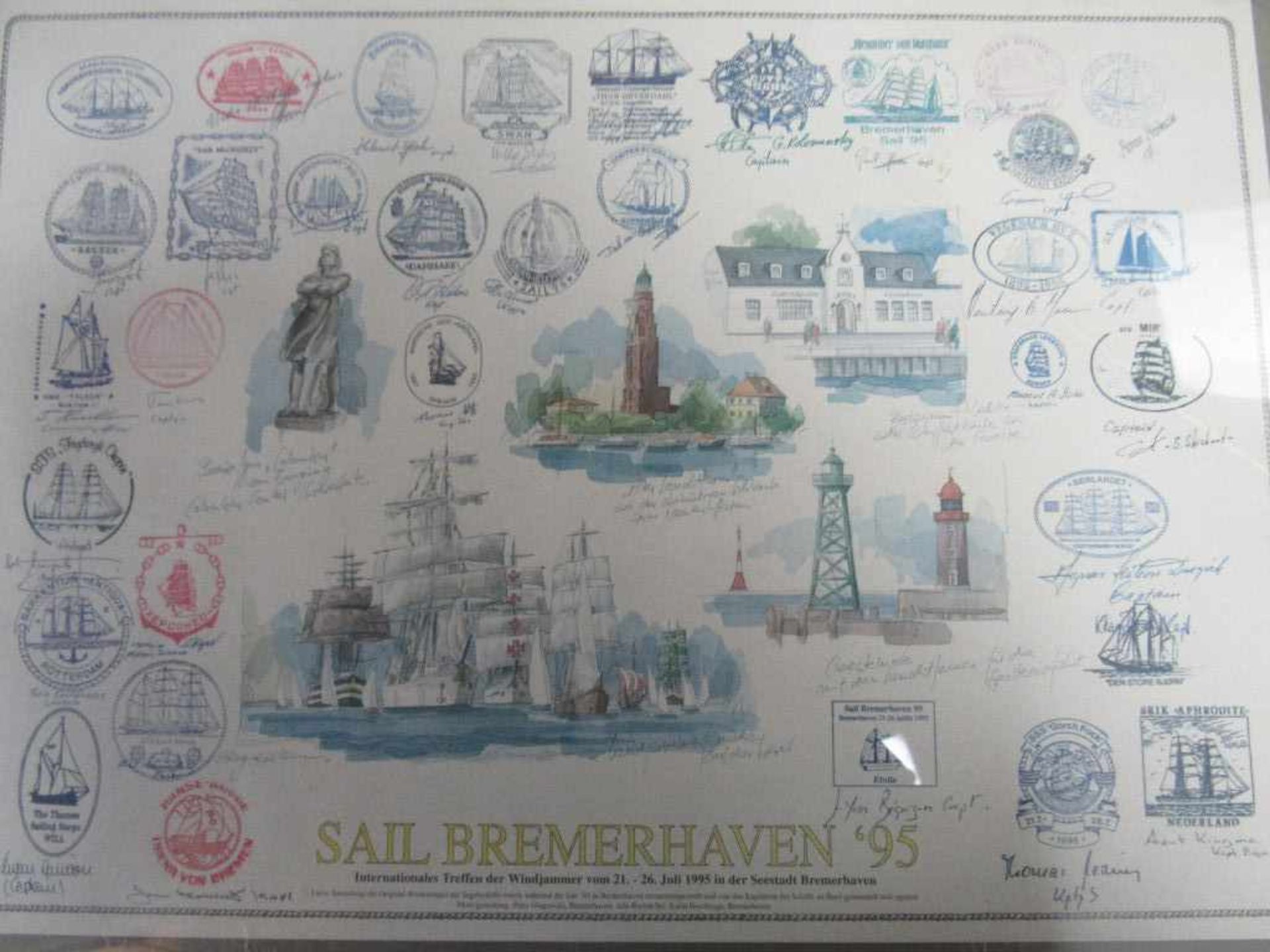 Drei Grafiken maritim Seefahrt Sammlung von vielen Linien überwiegend mit original Signaturen - Bild 3 aus 4