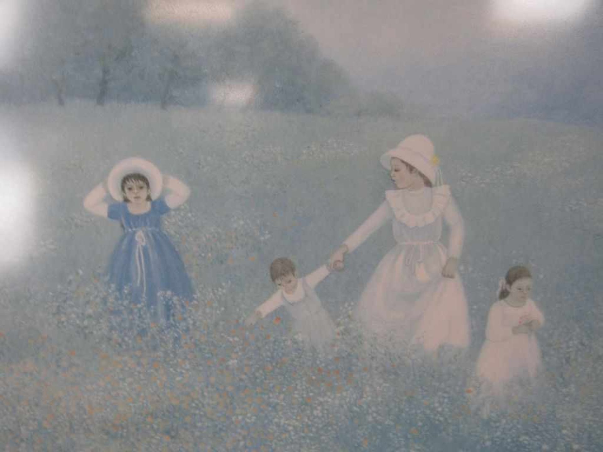 Bild gerahmt Mutter mit Kindern in Blumenwiese Künstler Heide Dahl Maße:58x68cm - Bild 5 aus 5