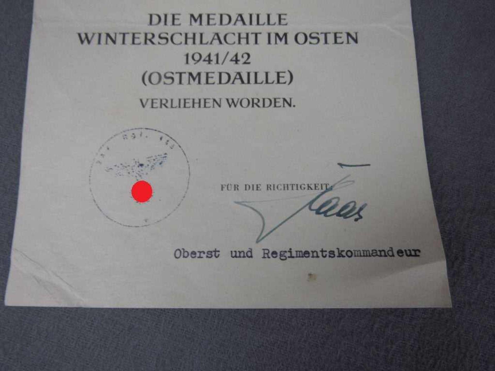 Drittes Reich Urkunde Ostmedaille 2.WK original - Bild 2 aus 2