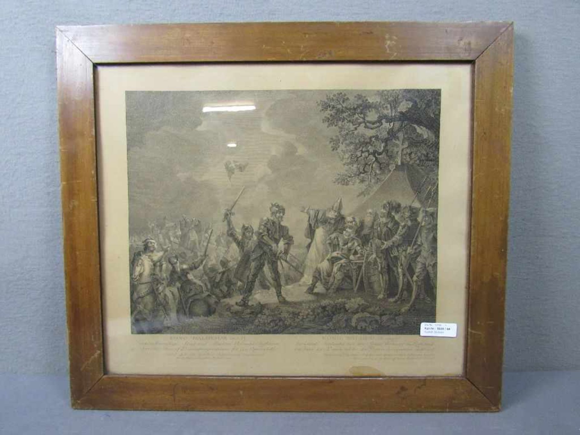 Grafik König Waldemar um 1800 kriegerische Szenerie in original Leiste 54x62cm - Bild 2 aus 3