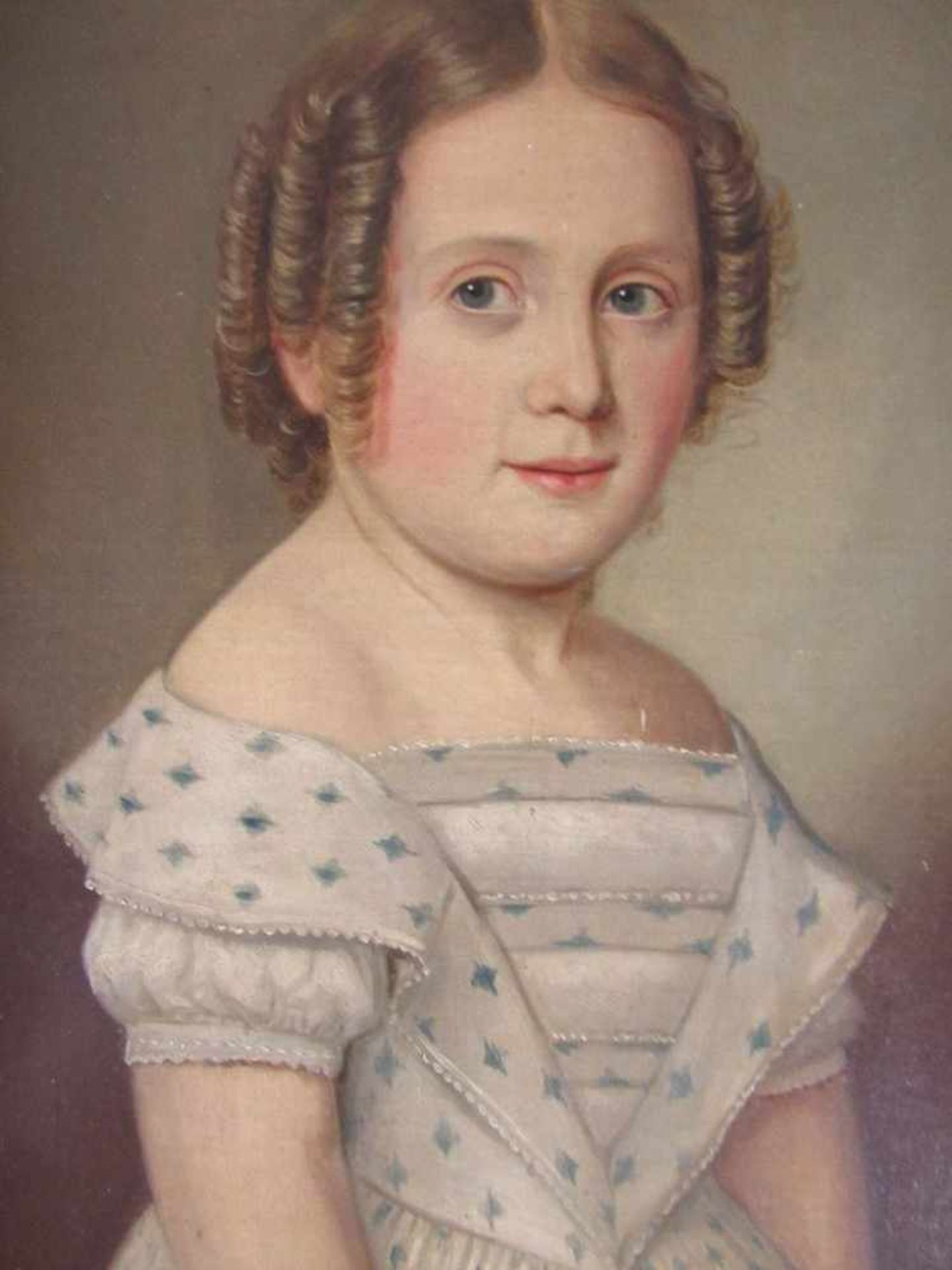 Ölgemälde Öl auf Leinwand diese aufgezogen Biedermeier um 1850 Darstellung eines jungen Mädchens