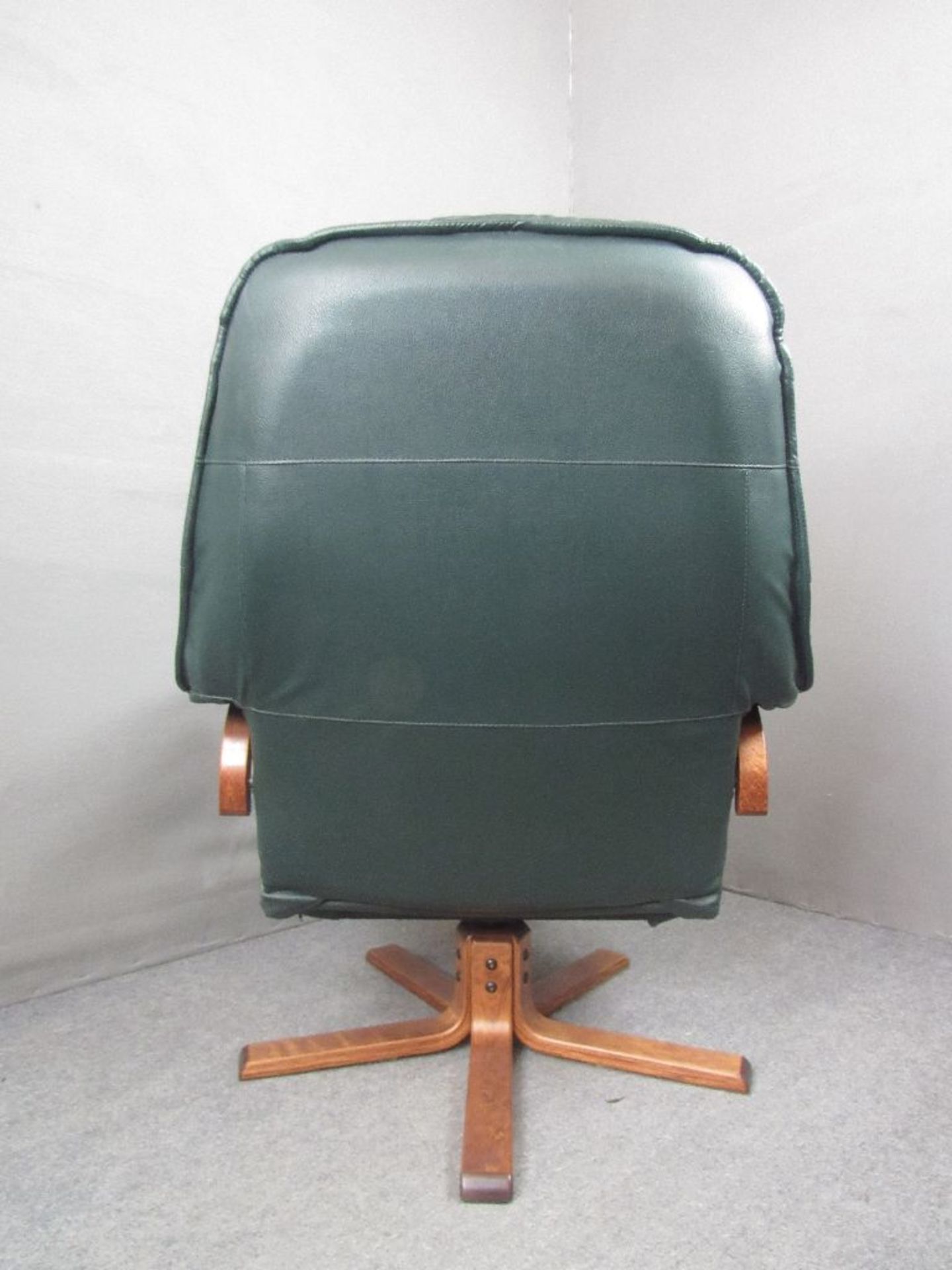 Vintage 70er Jahre Danish Design Lounge Sessel mit Ottomane gemarkt Unico dark green Leder - Image 3 of 4