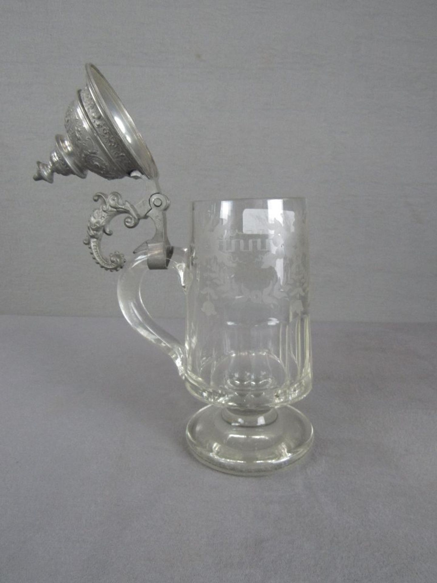 Bierkrug um 1900 Glas Zinnmontur 26,5cm hoch - Image 5 of 5