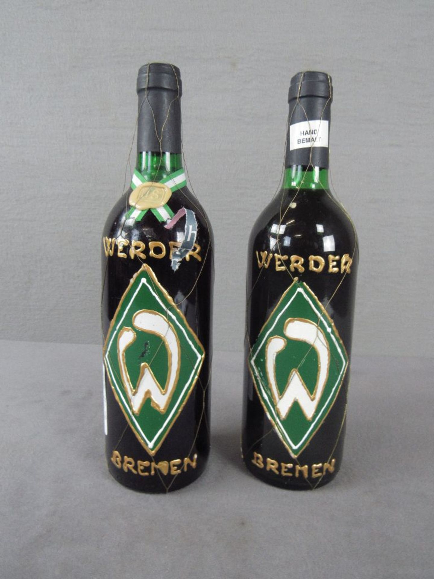 2 Flaschen Rotwein Werder Bremen handbemalt