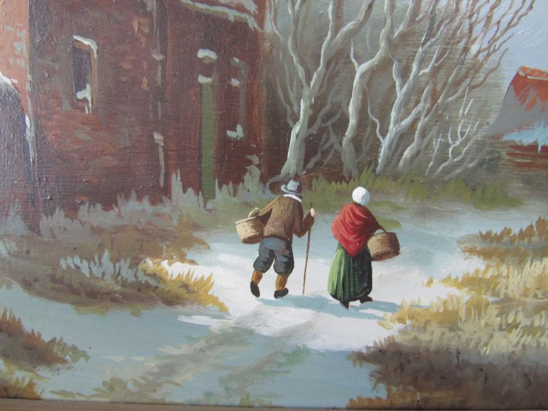 Ölgemälde Öl auf Holz holländischer Maler unleserlich signiert schöne Winterlandschaft ca.42x53cm - Image 3 of 6
