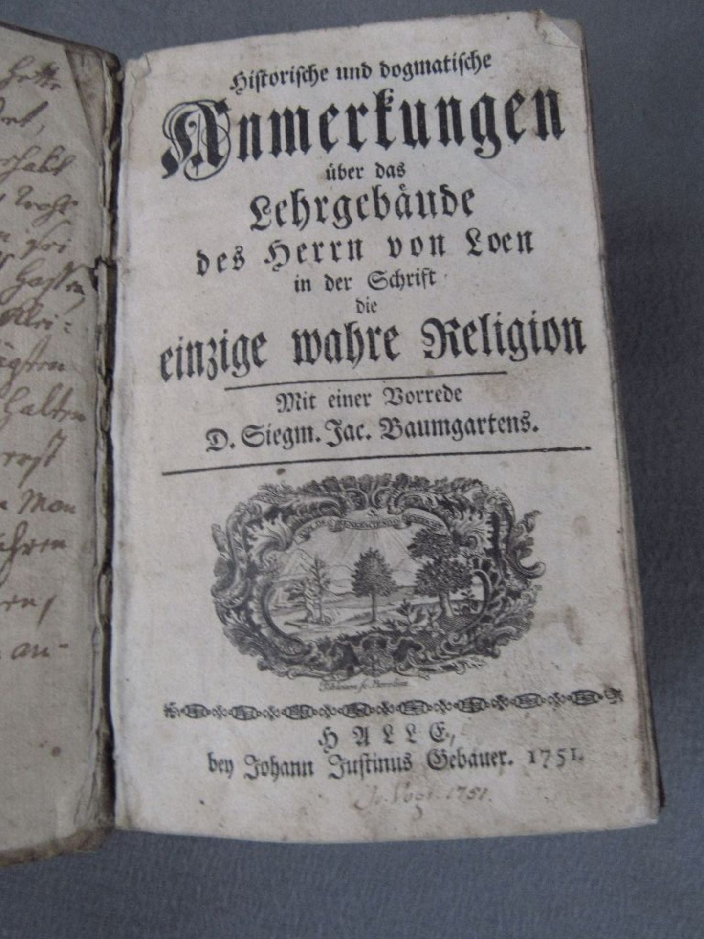 Antikes Buch von 1751 Anmerkung über das Lehrgebäude von Herrn von Loen Schweinsleder gebunden - Image 2 of 6