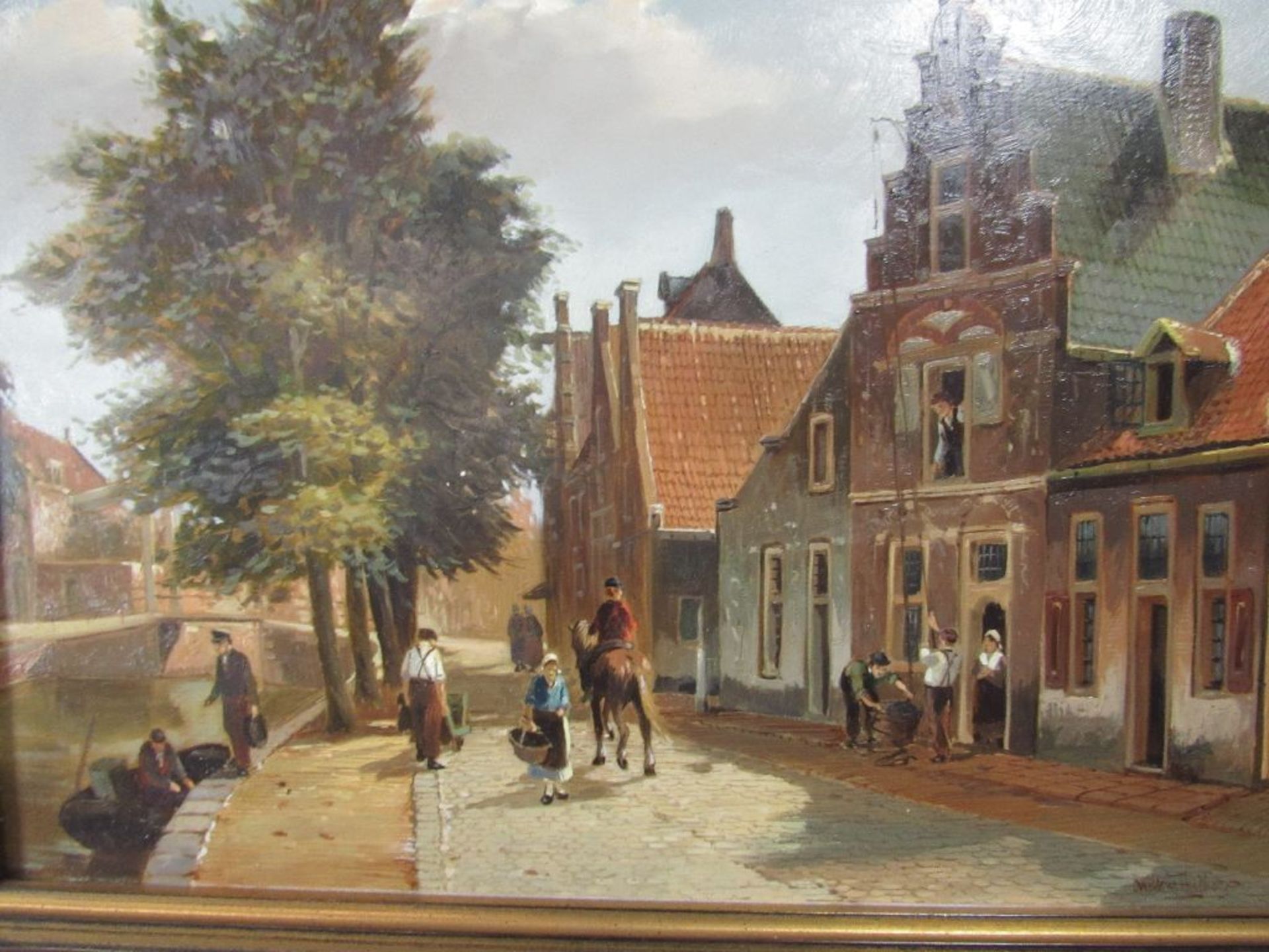 Ölgemälde Öl auf Holz von Willhelm Heykoop holländischer Maler rückseitig signiert und Ortschaft