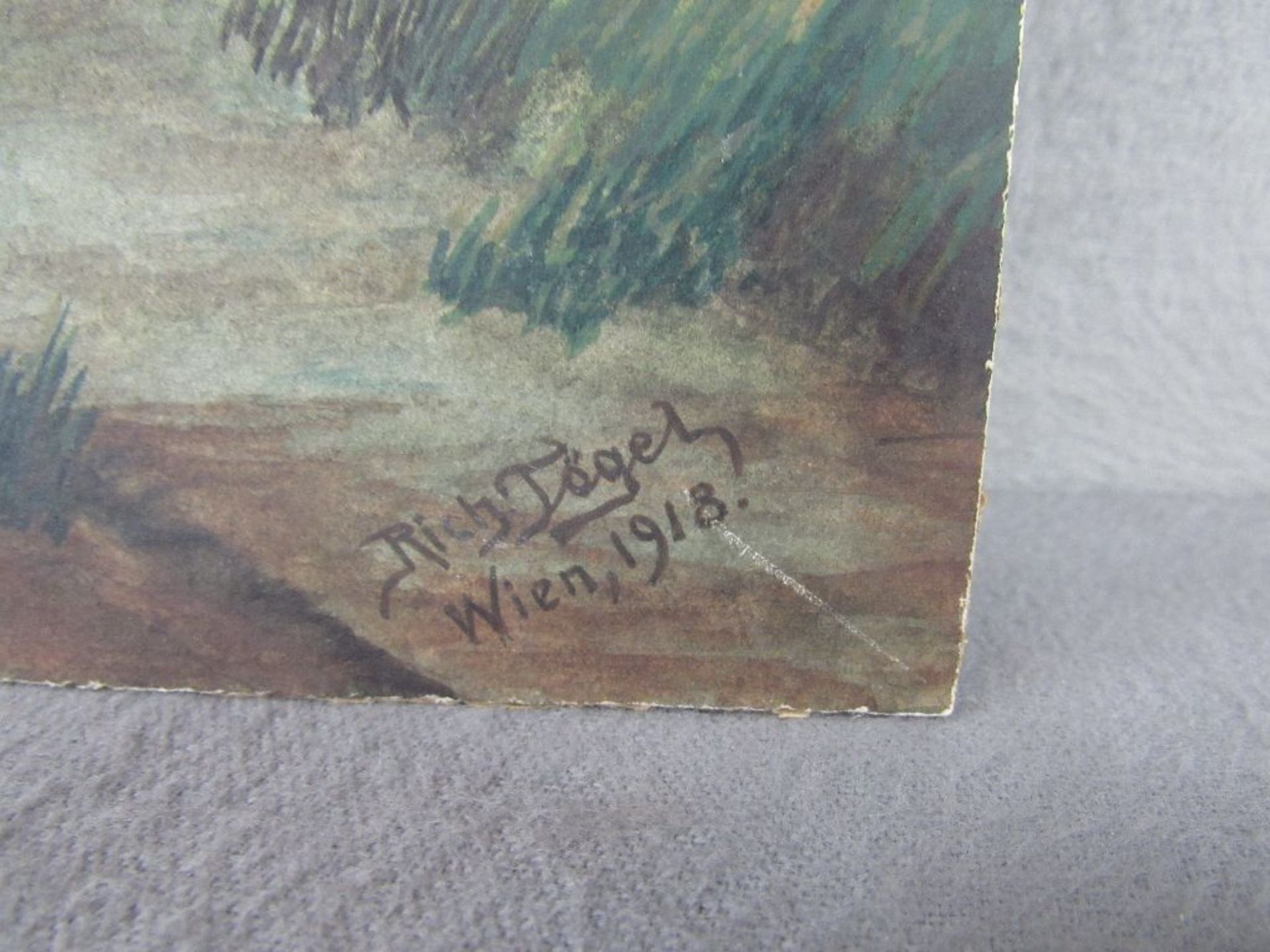 Gemälde Reiterei unleserlich signiert datiert Wien 1918 38x27cm - Image 3 of 6