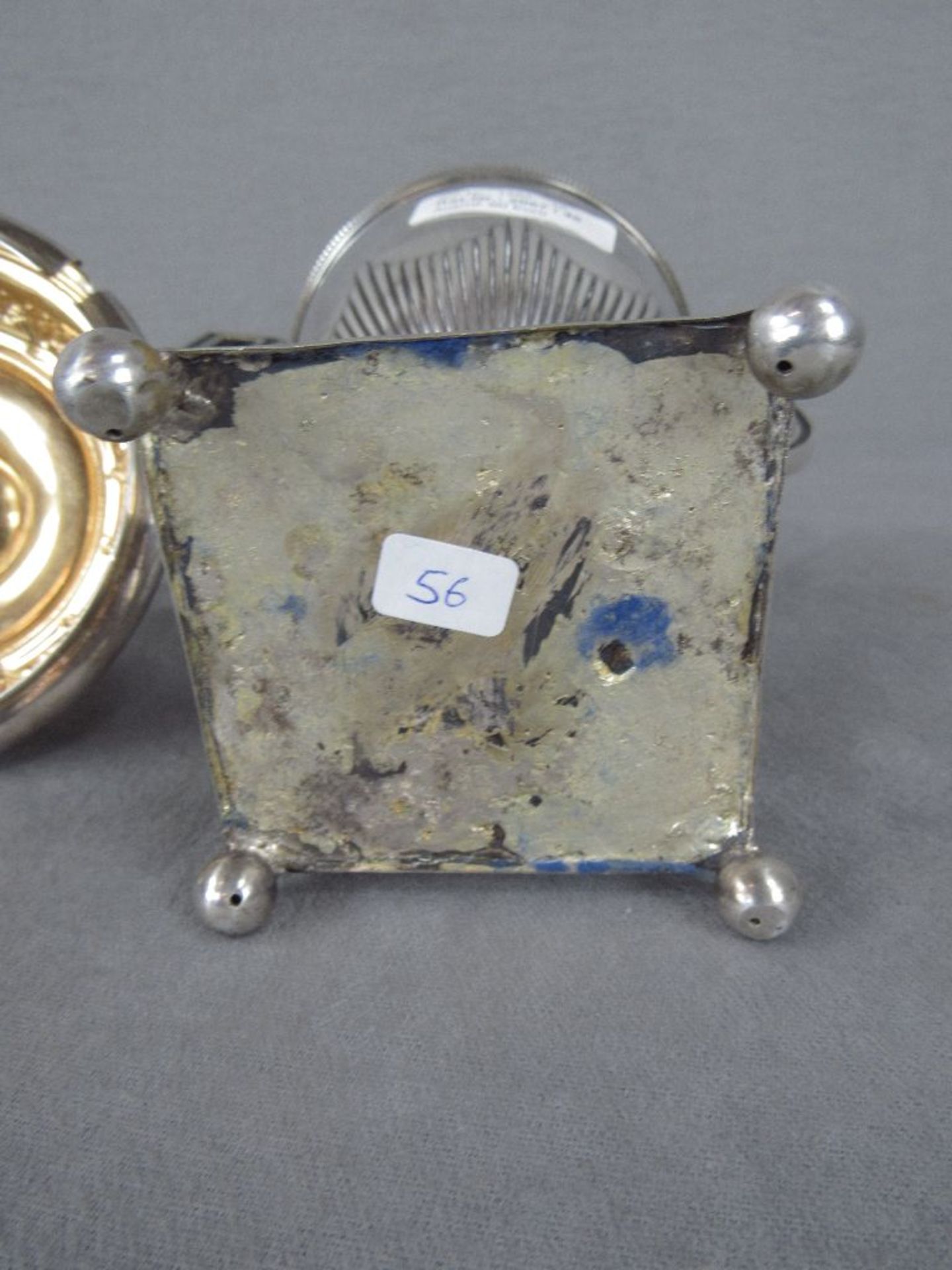 Amphorengefäß evtl Silber ungeprüft um 1910 zwei Handhaben vier Kugelfüße innen vergoldet sehr - Image 5 of 5